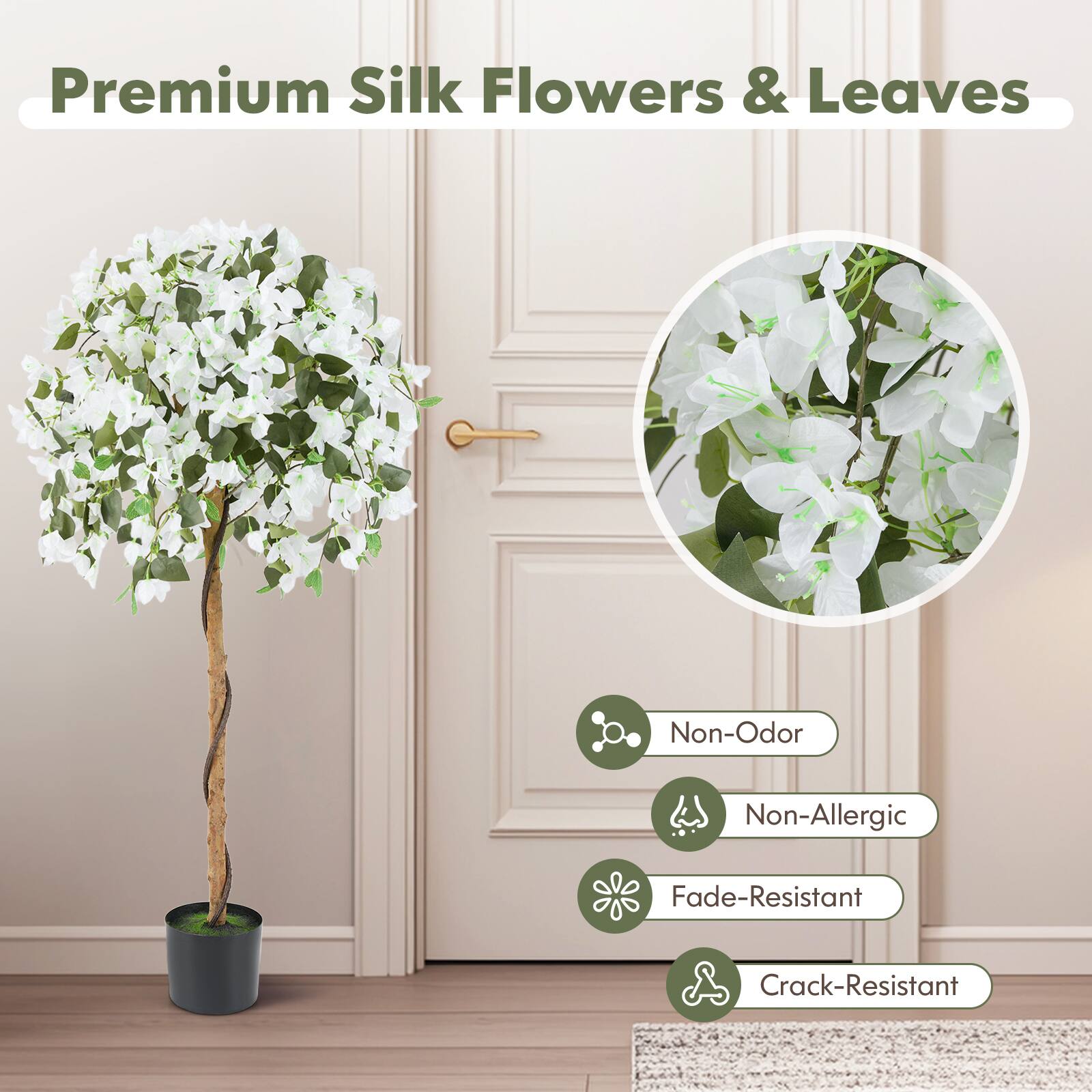 Premium Silk Flowers & Leaves

- Non-Odor
- Non-Allergic
- Fade-Resistant
- Crack-Resistant