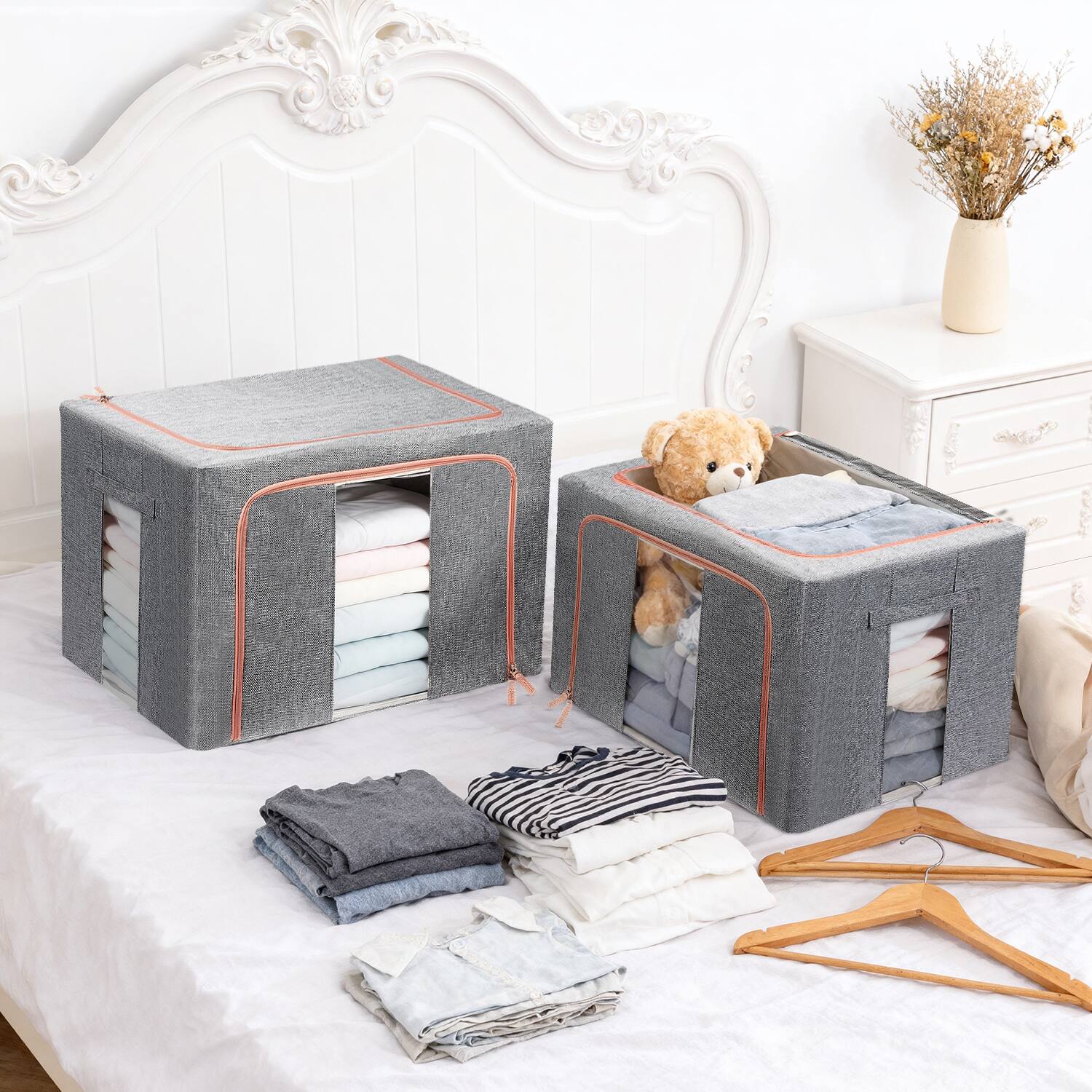 Alt View 2. Garnen - Closet Organizers and Storage Bins with Lids Under Bed Storage Containers, Cotton Linen Organization & Cube Storage Bag - Gray.