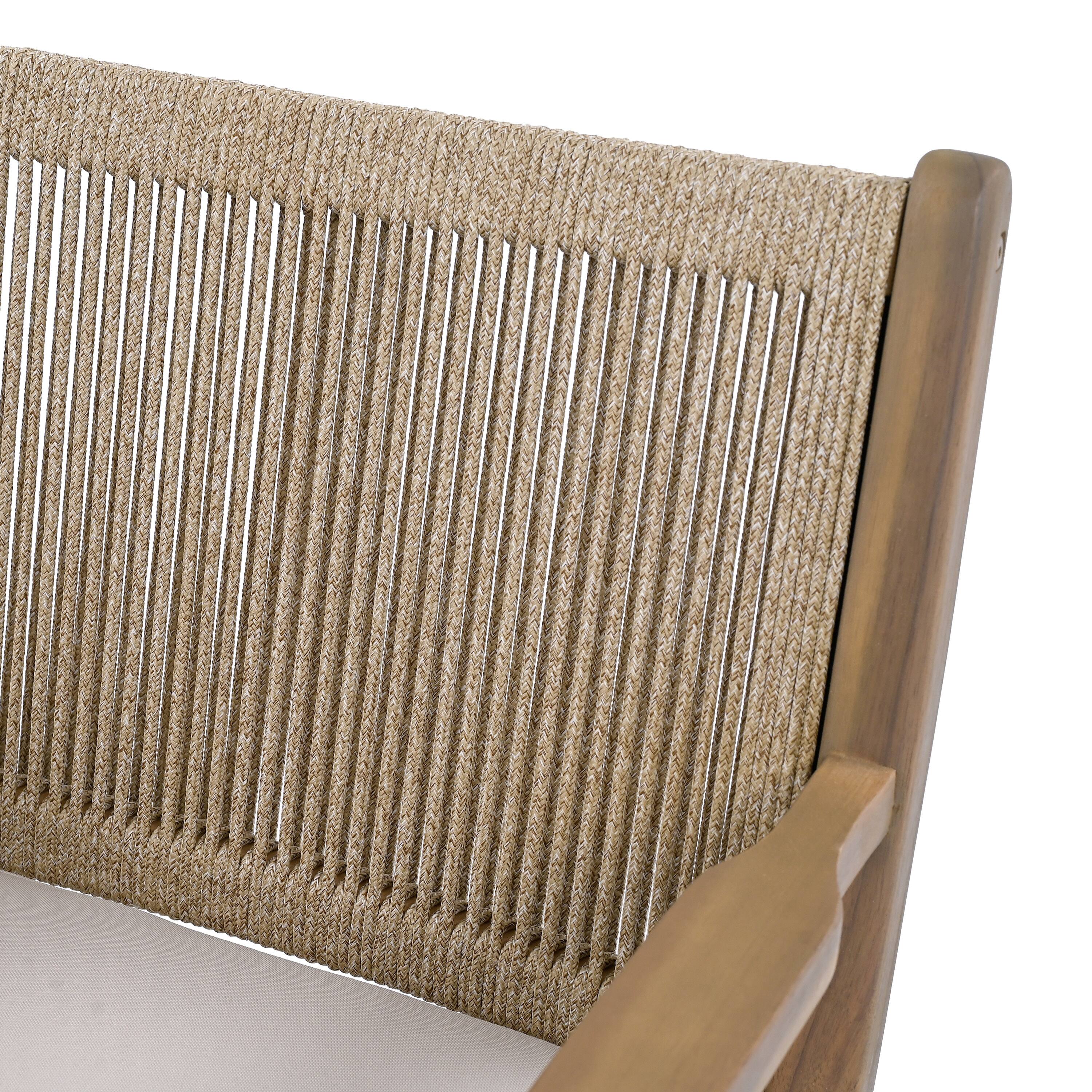 Alt View 4. Mondawe - Set of 2 Acacia Wood Patio Armchair with Rope Design Back and Water Repellent Cushion - Light Brown.