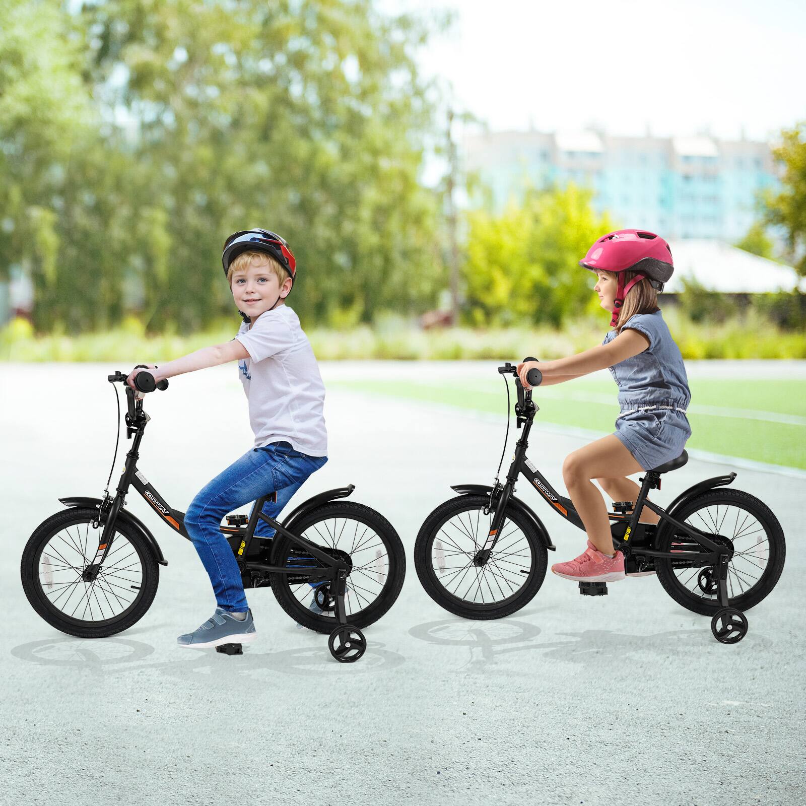 Alt View 2. Costway - Costway 18 Inch Kids Bike with Training Wheels Dual Brakes Adjustable Seat Handlebar Height - Black.