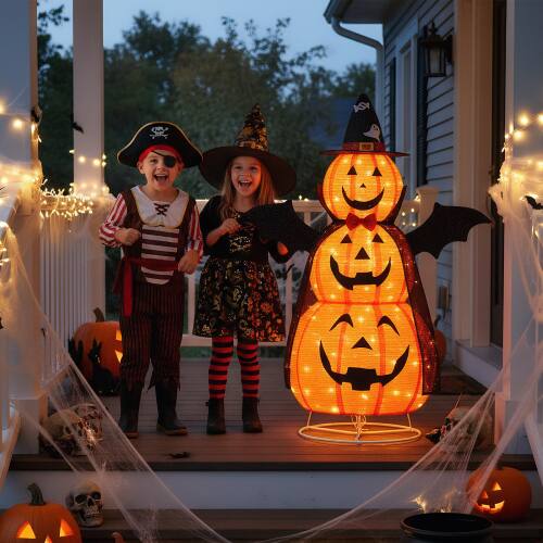 Alt View 9. Winado - 5FT Halloween Pop Up Collapsible Stacked Pumpkin with Pre-lit Light for Indoor Outdoor Front Porch Lawn Party Decoration - Orange.