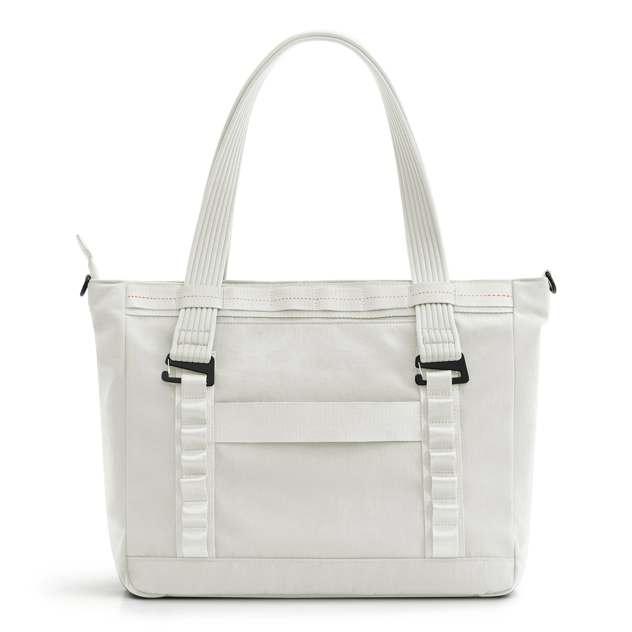 Left. Bagsmart - Moss Tote Bag for Women, Lightweight Shoulder Bag for 15.6"Laptop, Water-Resistant Handbag for Work Travel - White.