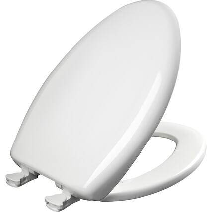 Front. BEMIS - Bemis Elongated Plastic Toilet Seat in Crane White Seat Fastening System, EasyClean and WhisperClose Hinge - Crane White.