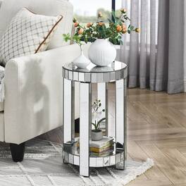 APRILSOUL - Silver Mirrored Coffee Table Black Vintage Carved Wooden Rectangle Glass Tea Table Modern Center Table - White
