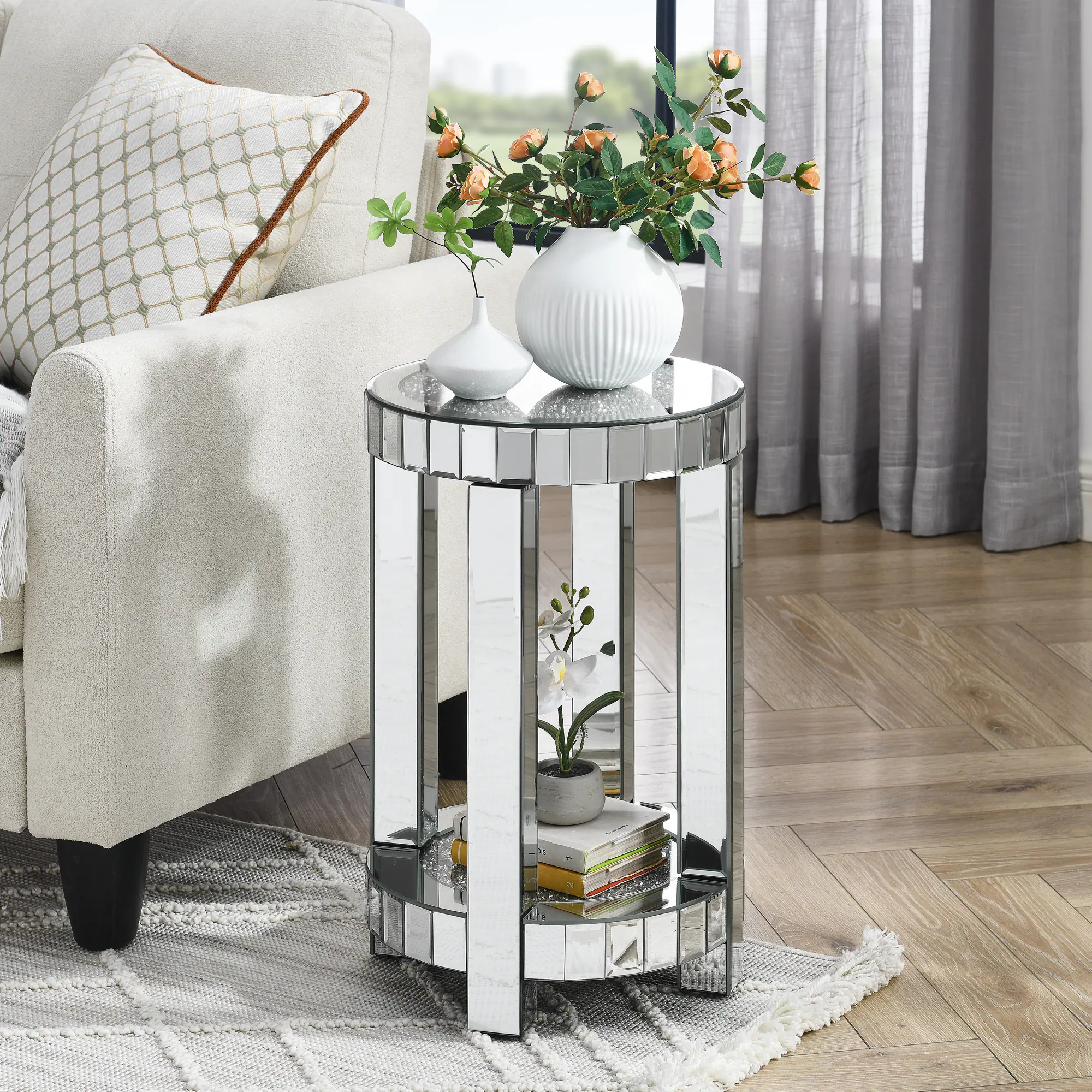Front. APRILSOUL - Silver Mirrored Coffee Table Black Vintage Carved Wooden Rectangle Glass Tea Table Modern Center Table - white.