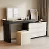 Front. luck idea - 47.12" Extendable Dressing Table with Vanity Stool, Mirror and Three Storage Drawers - Black.