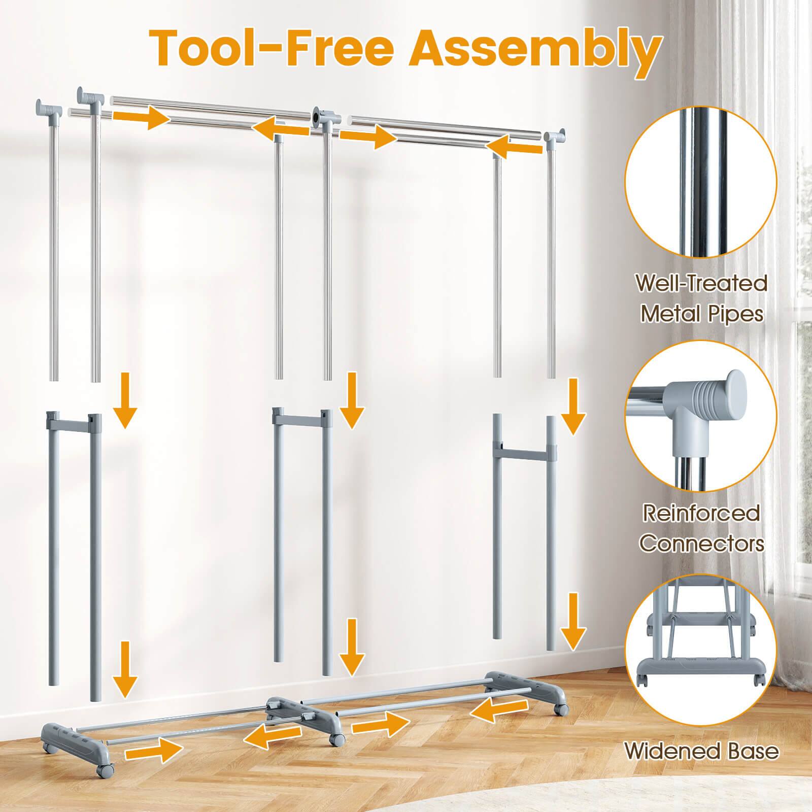 Tool-Free Assembly

- Well-Treated Metal Pipes
- Reinforced Connectors
- Widened Base
