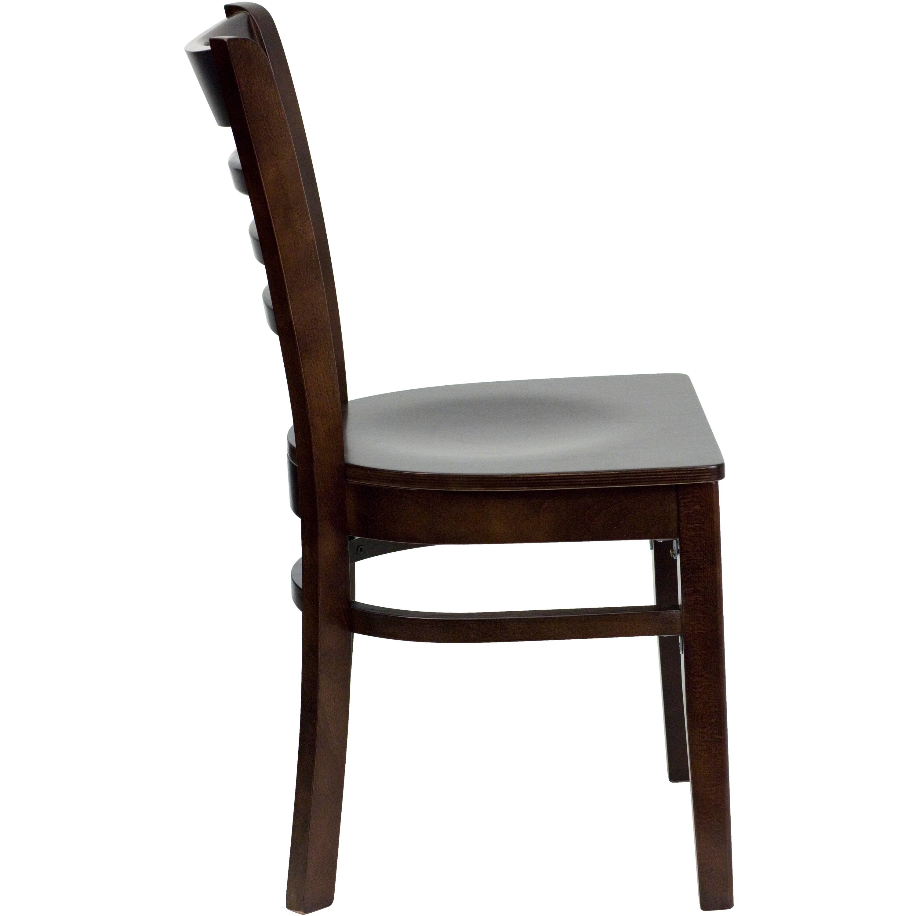 Alt View 5. Emma + Oliver - 2 Pack Ladder Back Wooden Restaurant Chair - Walnut Wood Seat/Walnut Wood Frame.