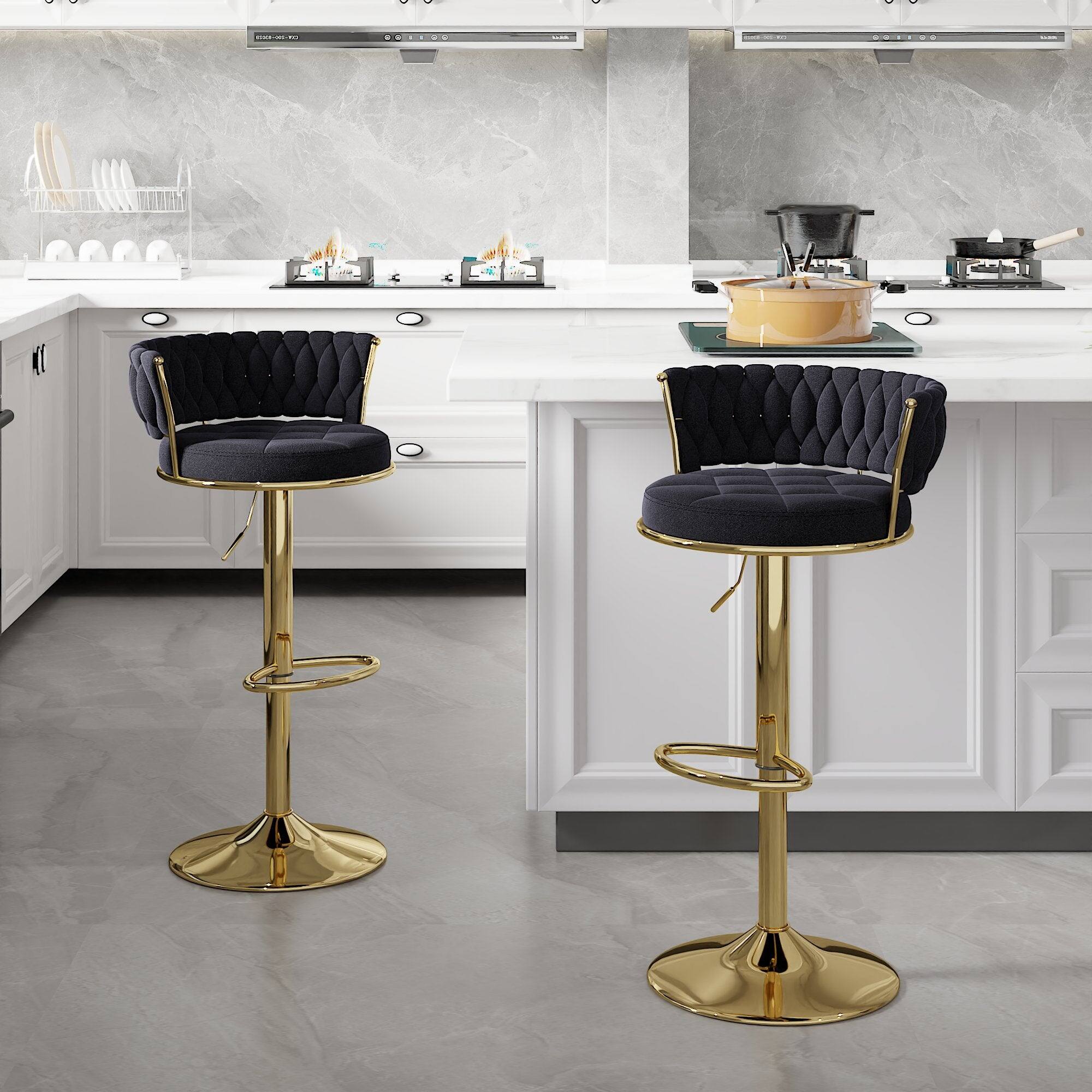 Alt View 2. Vecelo - Set of 2 Velvet Bar Stools with 360° Swivel & Adjustable Height - Modern Counter Stools - Black.