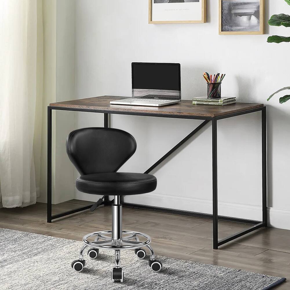 Alt View 1. KKTONER - KKTONER Black Low-Back Faux Leather Swivel Stool with Footrest, Height Adjustable, Modern Castor Office Chair - Black.