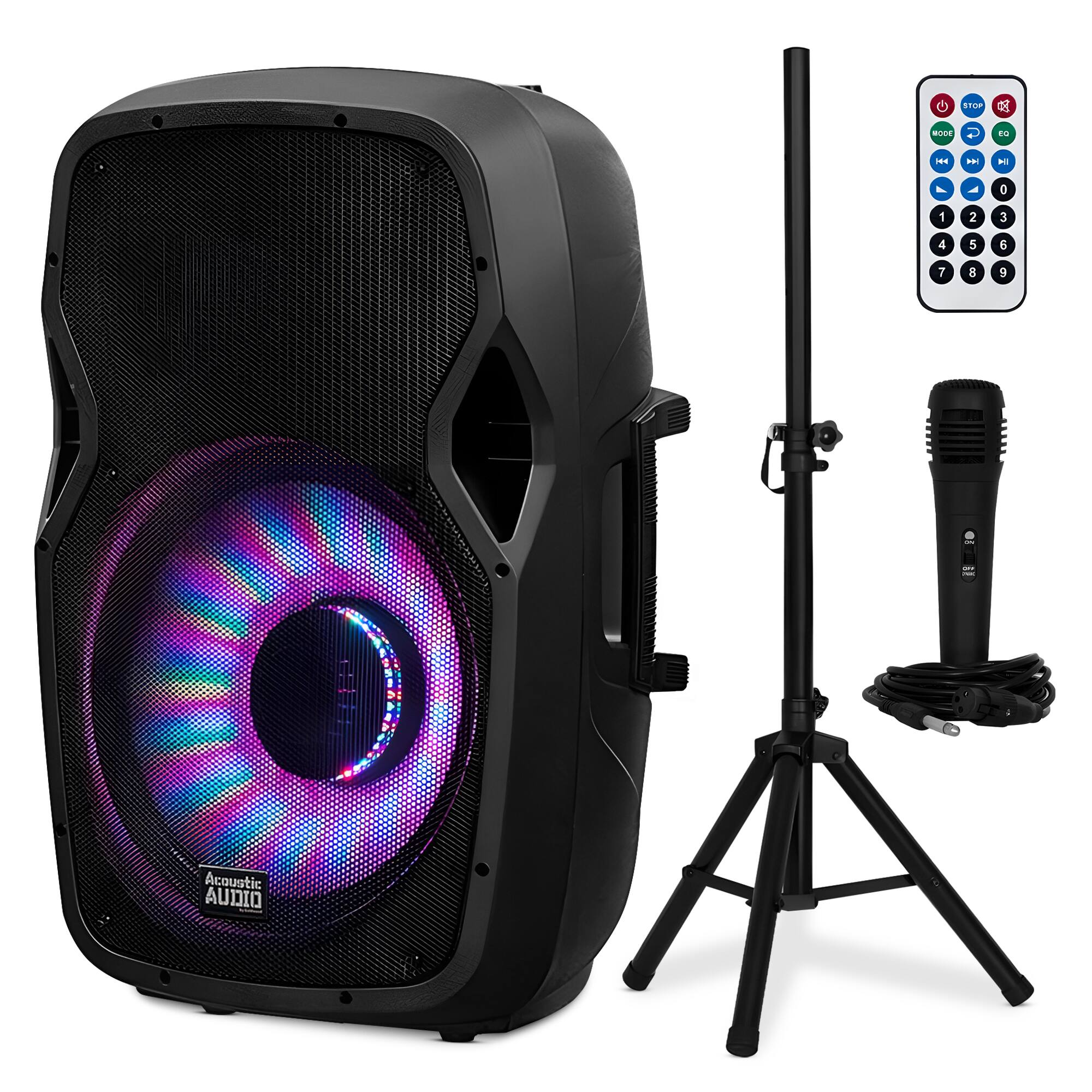 Acoustic Audio by Goldwood - 1000W Bluetooth Speaker, PA System w/Flashing LEDs - Black