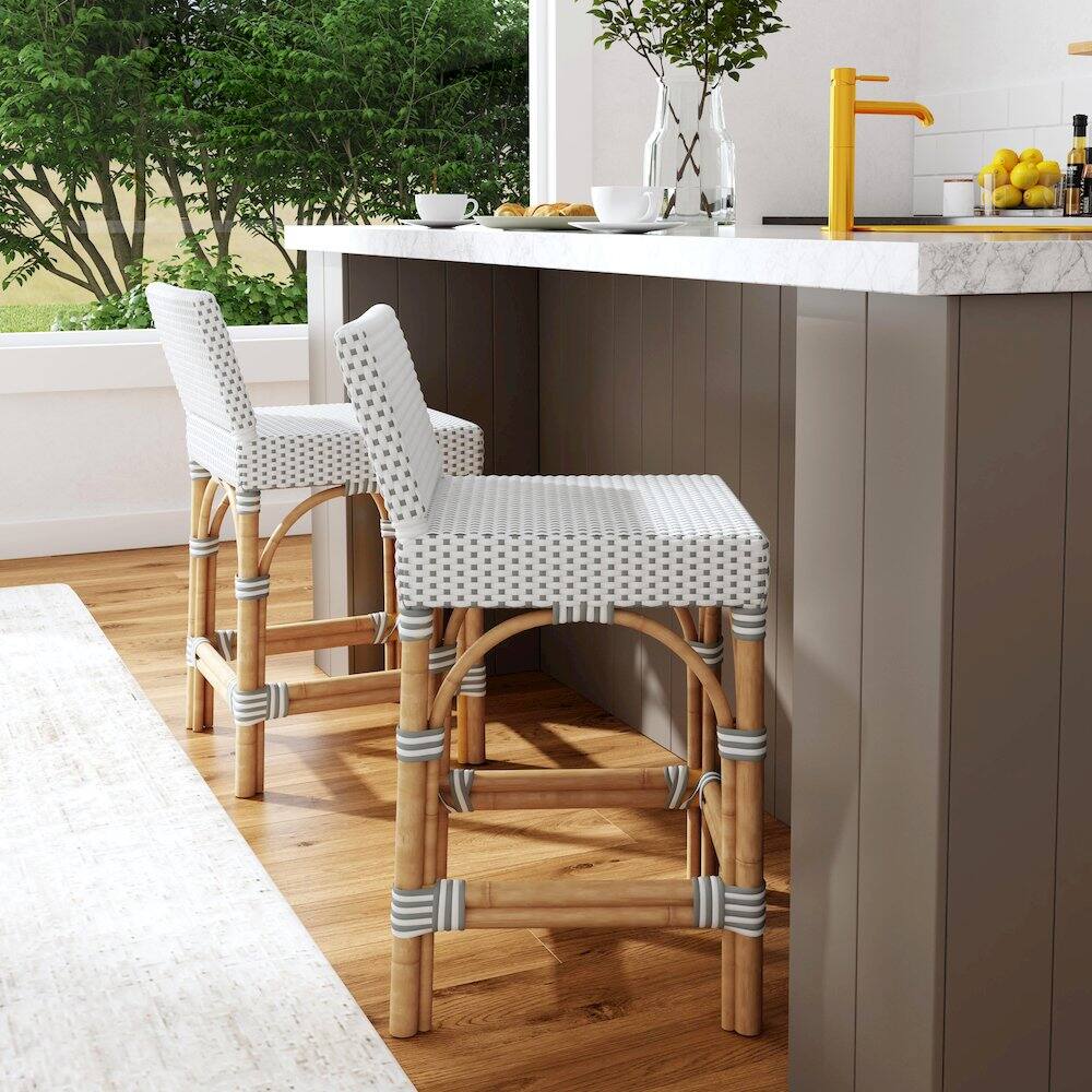Alt View 6. Butler Specialty - Serienna Rectangular Rattan Low Back 24.5" Counter Stool - White And Gray.