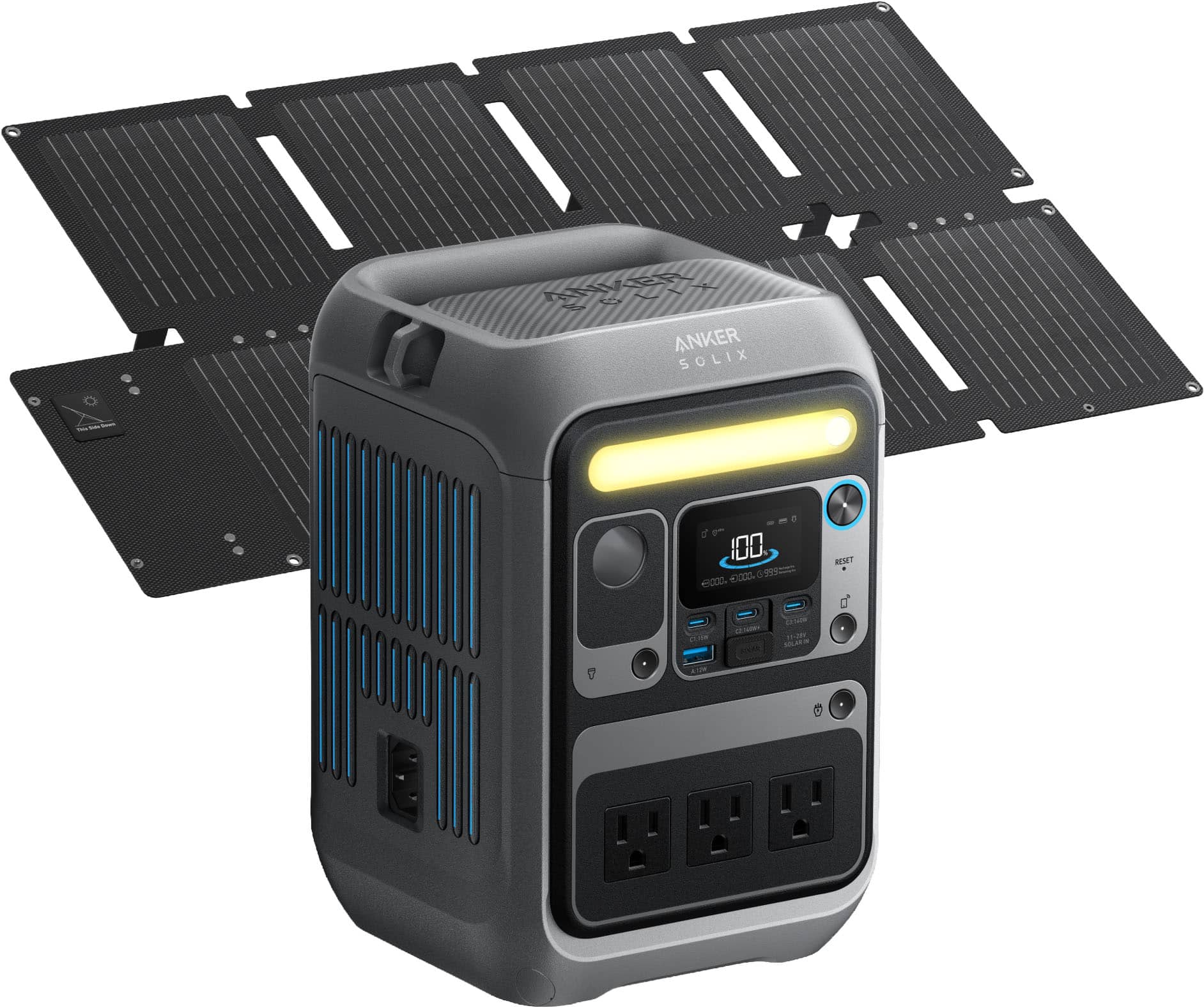 Anker - SOLIX C300 Portable Power Station with 60W Solar Panel, 300W Battery Solar Generator for Camping & Emergencies (288 Wh Capacity) - Dark Gray