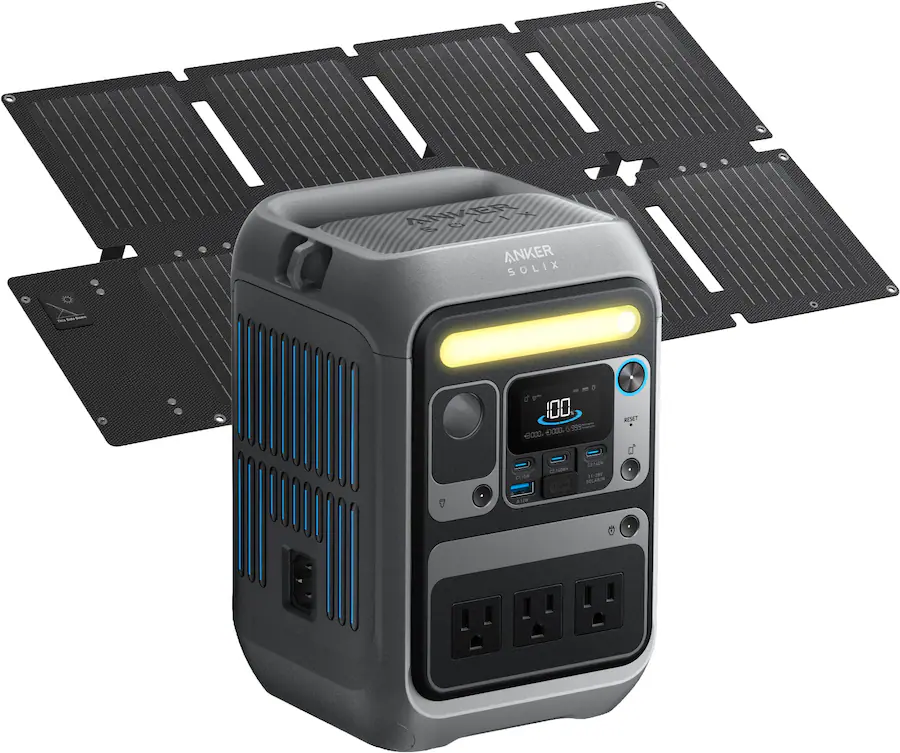 Essenta Mini Panel Anker SOLIX C300 Portable Power Station with 60W Solar Panel,288Wh/300W ...