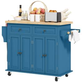 Homcom - Island on Wheels, Rolling Cart with Rubberwood Top, Spice Rack - Turquoise