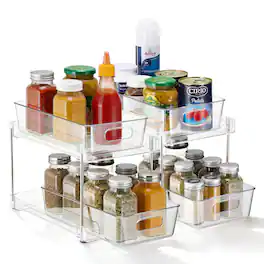 Sorbus - 2 Tier Pull-Out Pantry Organizers, 2 Pack Kitchen Cabinet Storage Drawers for Countertop, Under Sink - Clear