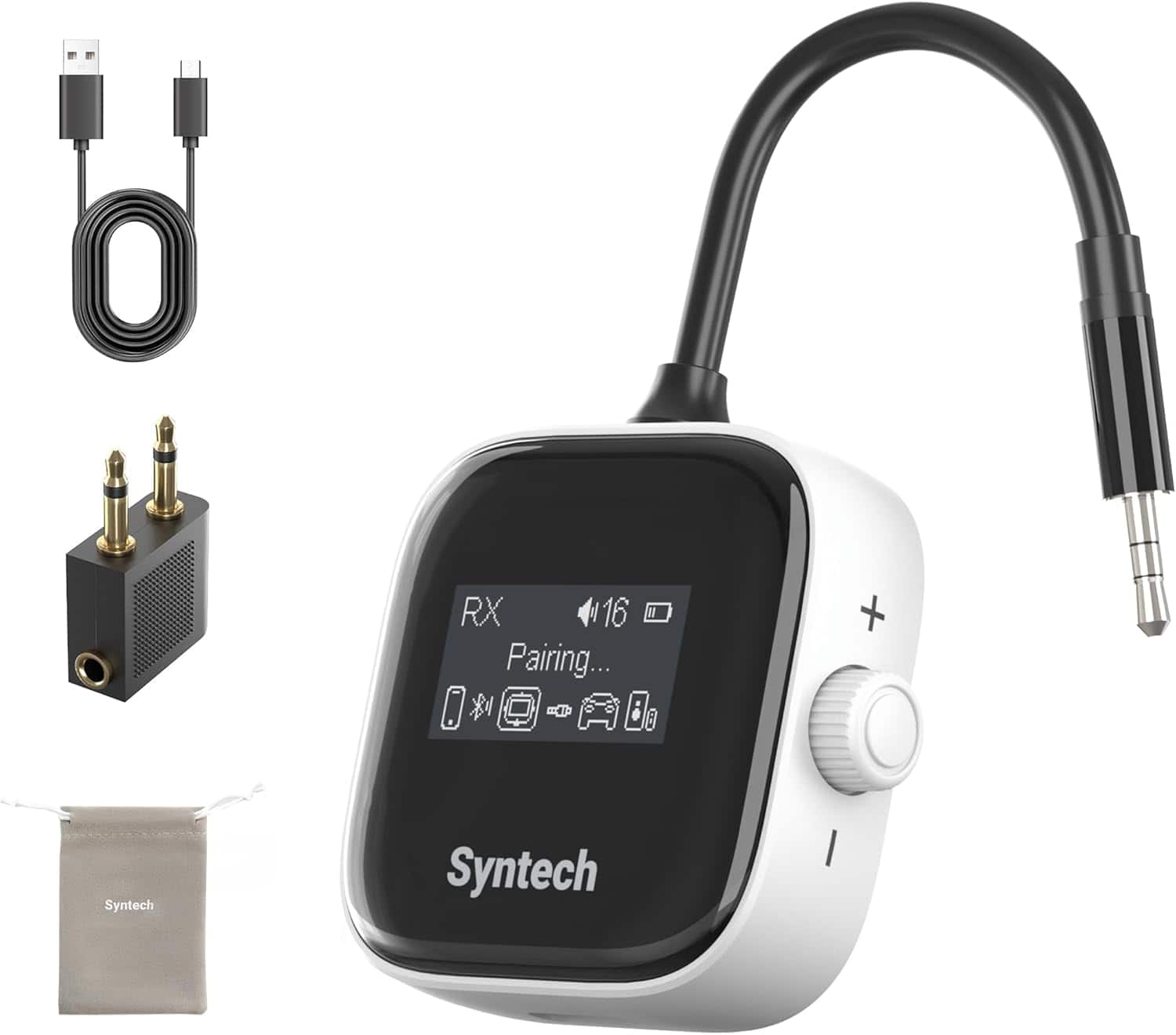 Syntech - Airplane Bluetooth Transmitter Receiver 5.4 Adapter for 2 AirPods or Wireless Headphones - White