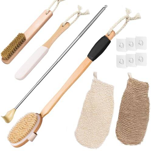 Front. Vulpecula Spade - Wood Bath Brush,Long Handle Body Back Scrubber with Soft and Natural Bristles Antiskid Shower Brush Set for Bathroom Wet.