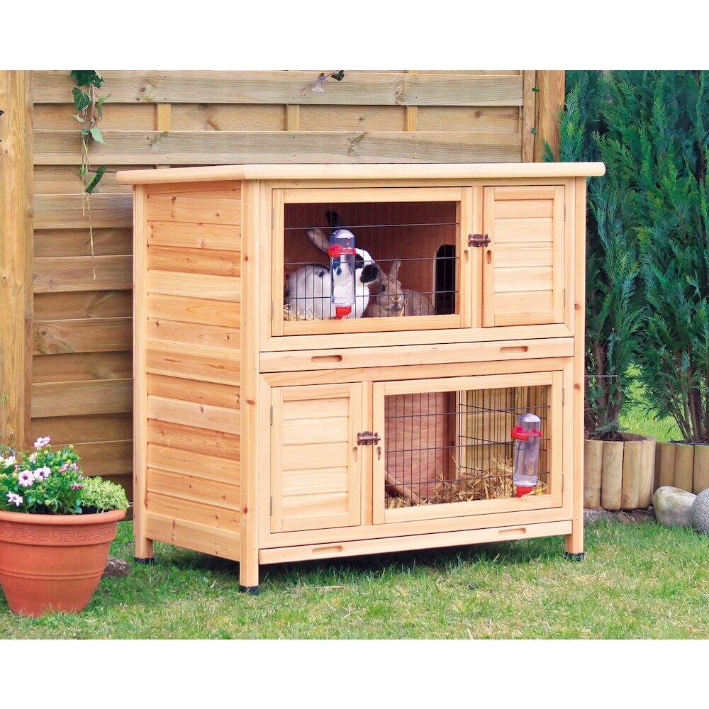 Angle. TRIXIE - Natura Double Weatherproof Outdoor 2-Story Wooden Animal Hutch - Natural.