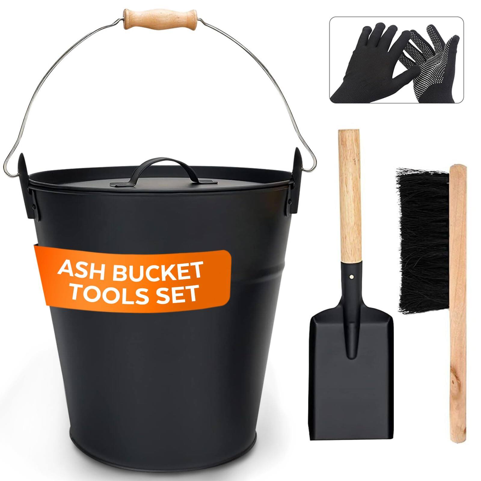 Heavy-Duty Fireplace Ash Bucket With Lid, Handle And Shovel, Large - View #10