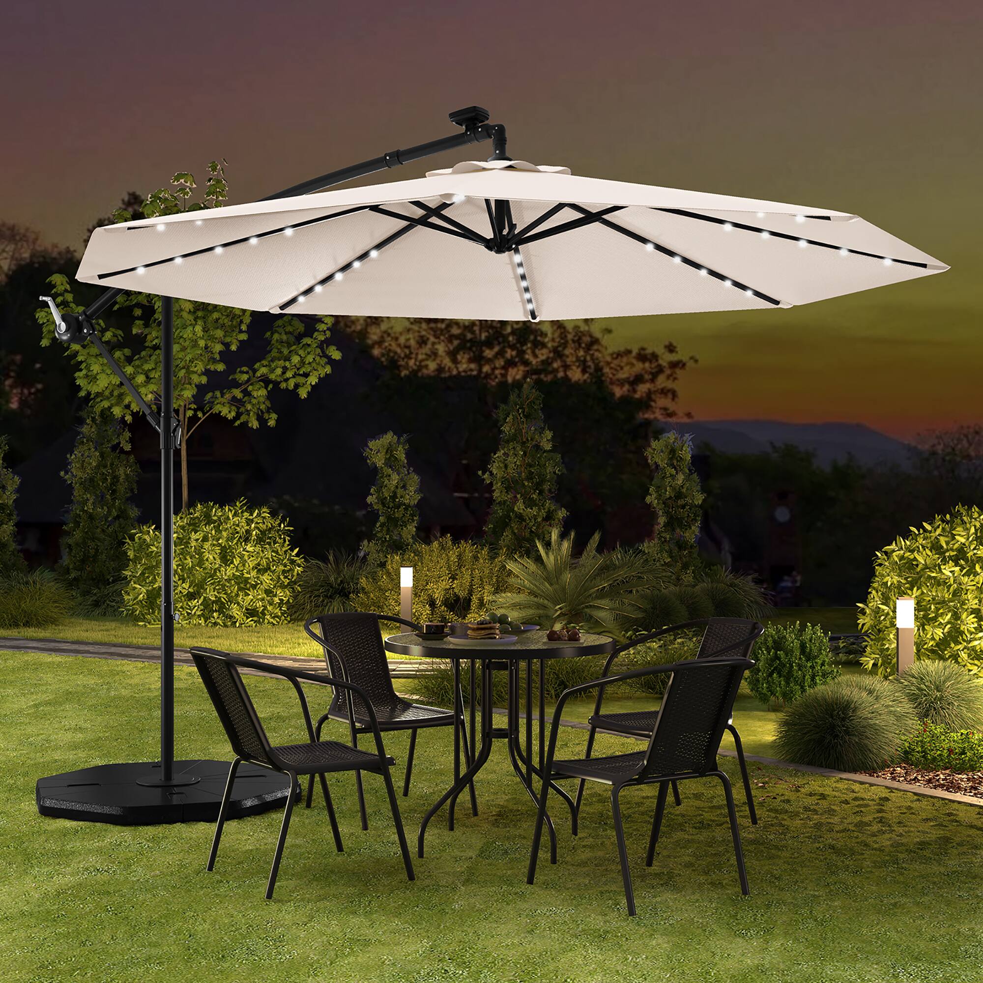 Alt View 3. Gymax - Gymax 10 ft Patio Offset Umbrella w/ Solar Lights Deck Umbrella w/ Easy Tilt Adjustment Beige - Beige.