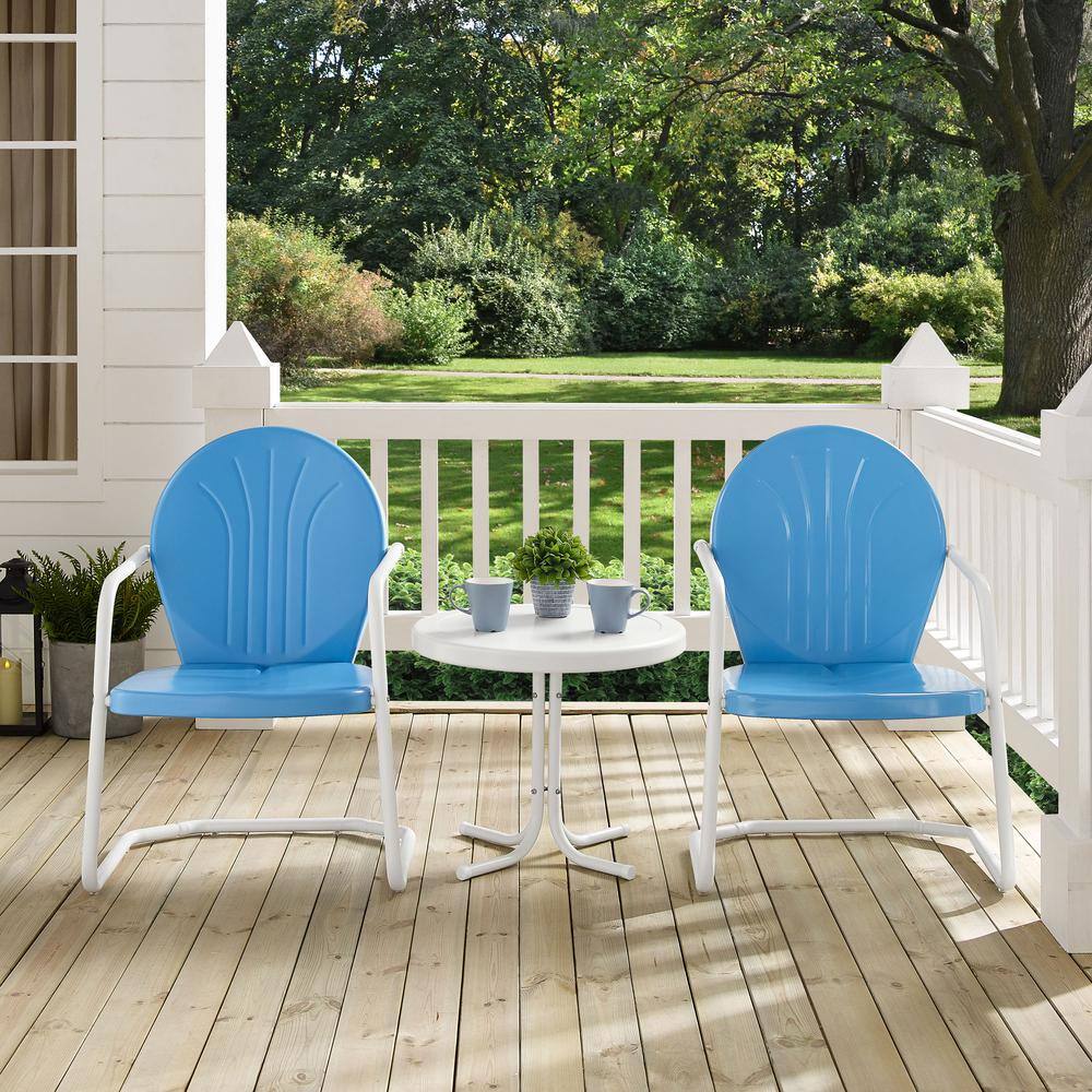 Alt View 1. Crosley Furniture - Griffith 3Pc Retro Outdoor Chair Set - Side Table & 2 Chairs - Sky Blue Gloss.