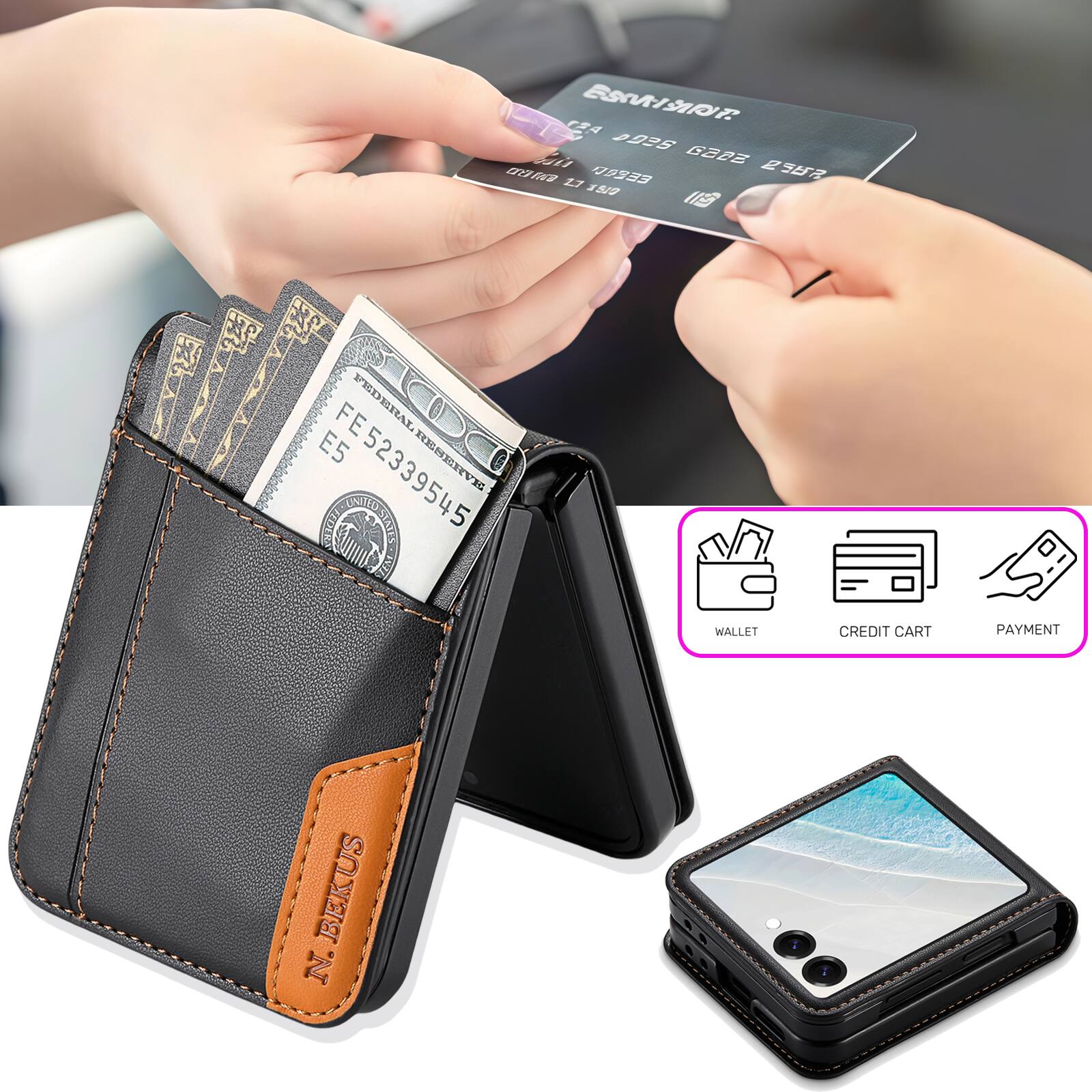 12A ESCRYAT 025 G202  
1.1 EESOU 1517  
E5 FE LEDERVT 52339545 RESERVE FEDERA STATES  
WALLET  
CREDIT CARD  
PAYMENT  
N. BEKUS