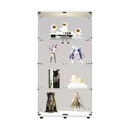 GOODSILO - LED Glass Display Cabinet - 4 Shelves, 2 Doors, Freestanding Curio Bookshelf for Living Room, Bedroom, Office - White