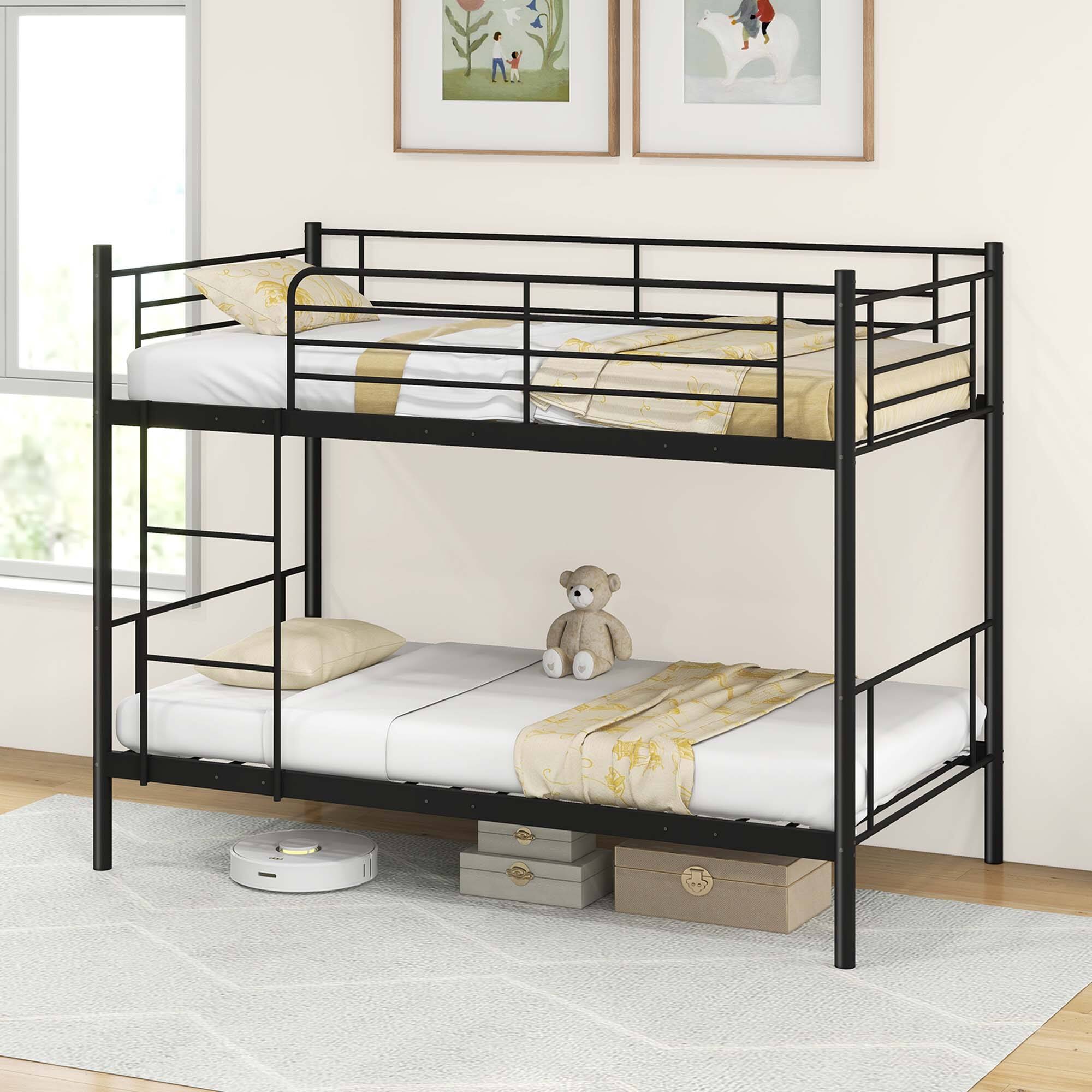 Alt View 7. Costway - Costway Metal Twin Over Twin Bunk Bed with Built-in Ladder Safety Guardrail - Black.