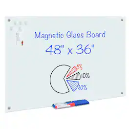 HOMLUX - Glass Dry Erase Bulletin Boards, 48" x 36" Frameless Glass Board Mounted, Includes 5 Magnets - White