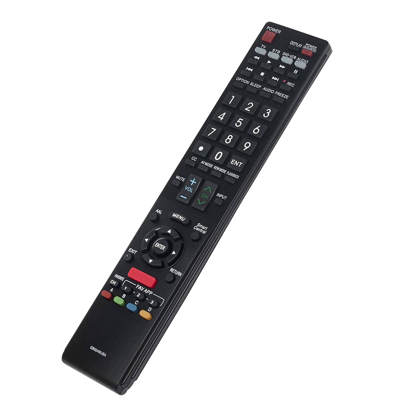EXIT POWER TV DEPLAY  
STR  
DVOVCR AURIO  
OPTION N SLEEP REC AUDIO 1 FREEZE 2 4 3 5 7 6 8 9 CC 0 AVWOOE ENT WWODE MUTE LGHBACK + VOL CH INPUT AAL MENU Candral Smart ENTER HIONTE CH A  
FAV 2 APP C 3 D RETURN G8004WUJSA