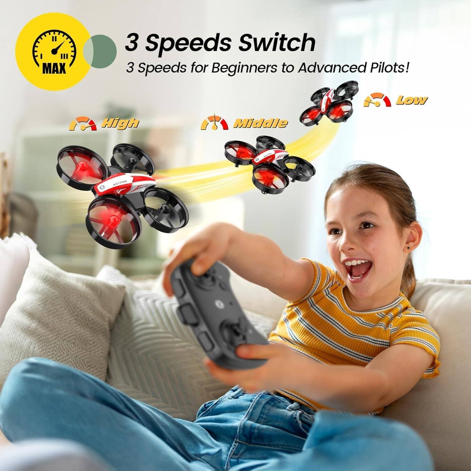 II I III MAX

3 Speeds Switch
3 Speeds for Beginners to Advanced Pilots!

High
Middle
Low