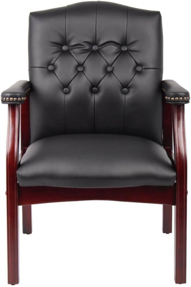Alt View 5. Trinkets Crazed - Leather Reception Guest Chairs W/Padded Seat and Arms Ergonomic Mid-Back Office Executive Side Chair  - black.