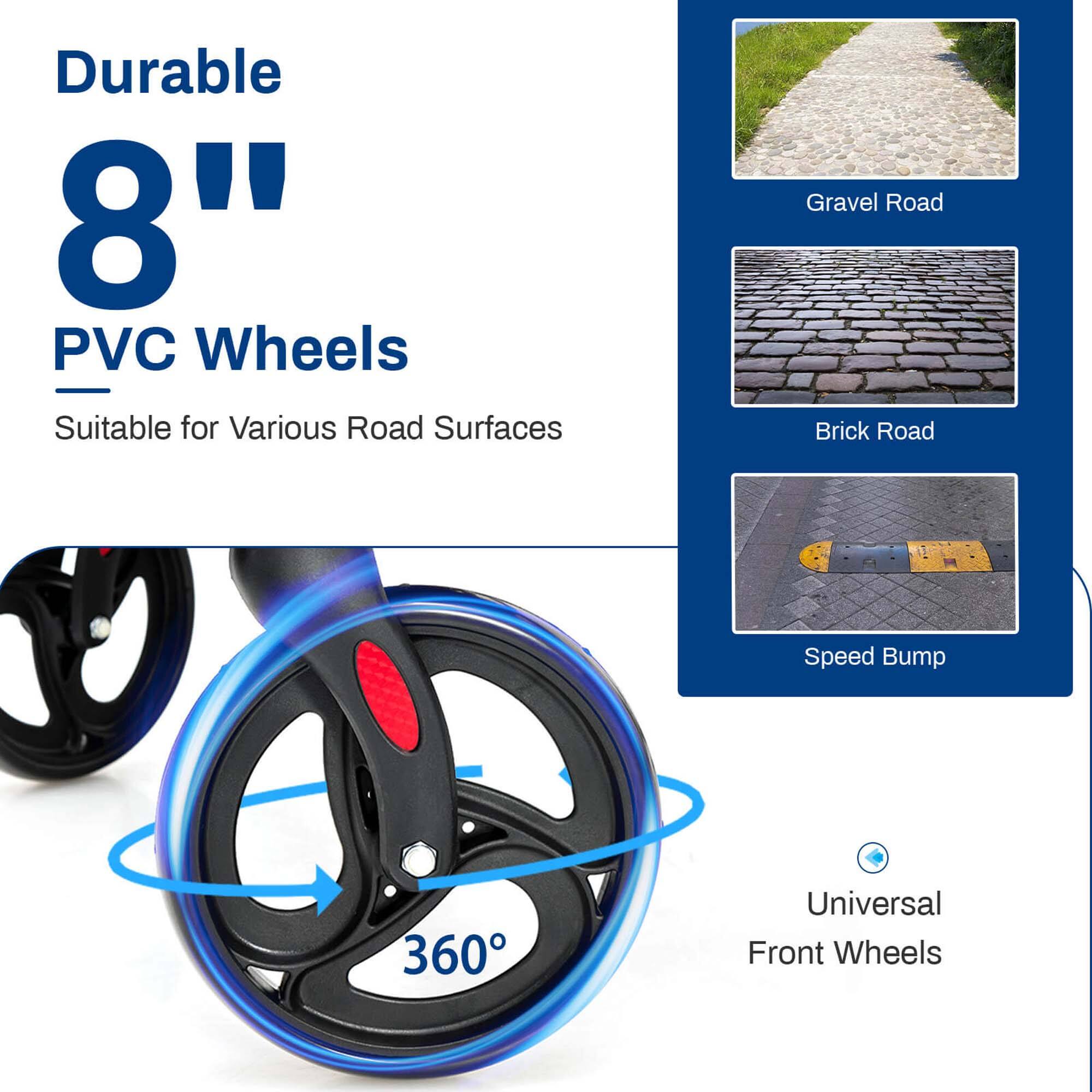 Durable 8" PVC Wheels, Suitable for Various Road Surfaces, Gravel Road, Brick Road, Speed Bump, 360° Universal Front Wheels