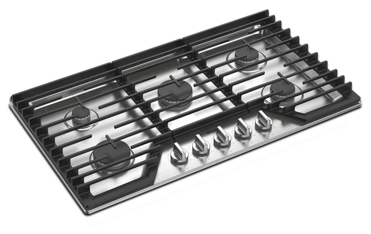 Left. Whirlpool - Whirlpool - 36" Built-In Gas Cooktop with 5 Burners and EZ-2-Lift Hinged Cast-Iron Grates - Stainless Steel.