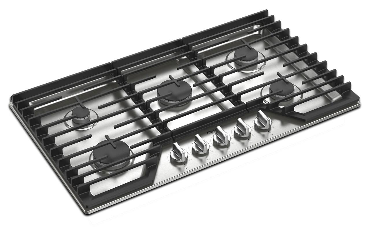 Left. Whirlpool - Whirlpool - 36" Built-In Gas Cooktop with 5 Burners and EZ-2-Lift Hinged Cast-Iron Grates - Stainless Steel.