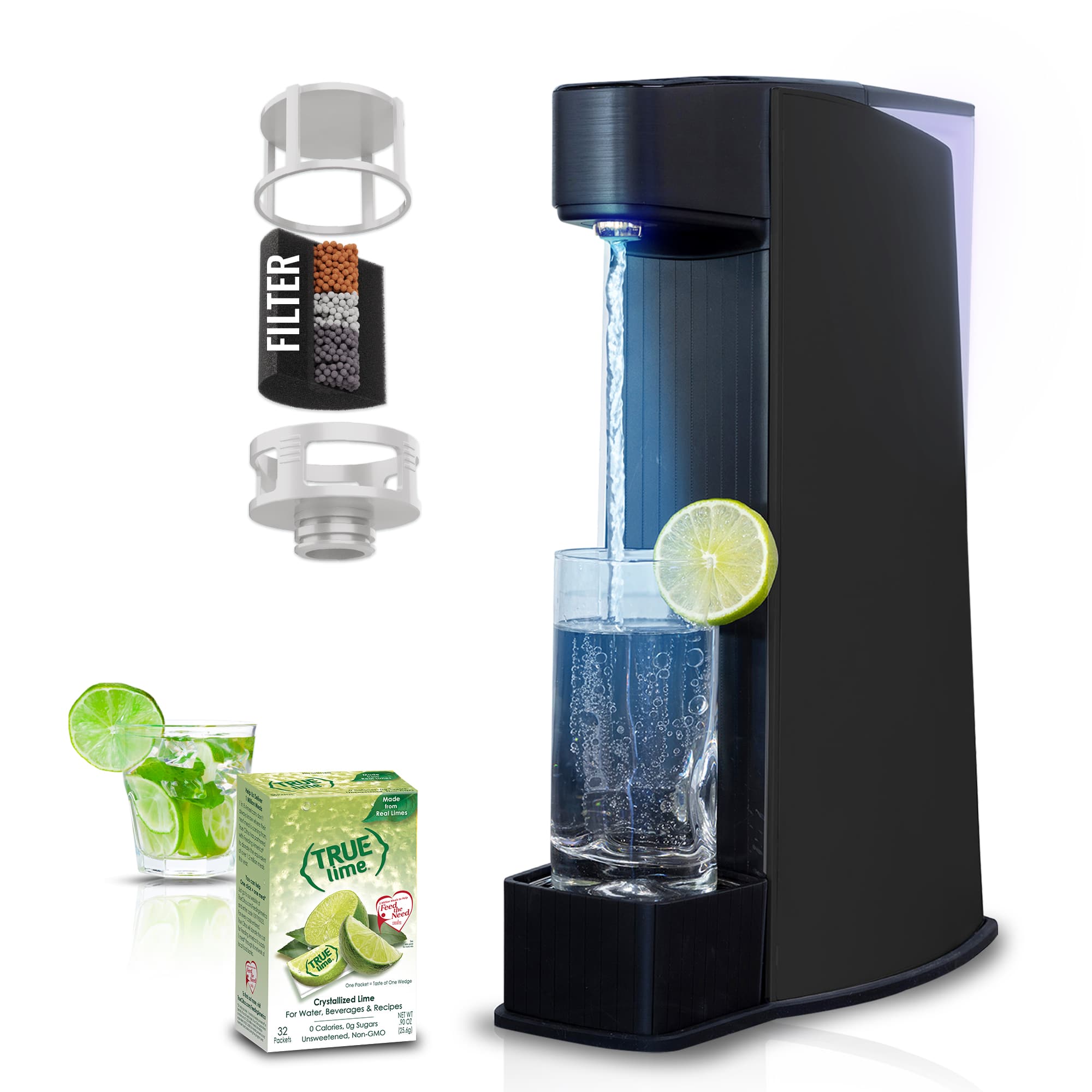 Carbon8 - One-Touch Sparkling Water Maker, Water Purifier and Mineralizer -16.7"- Black - Matte Black