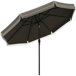 Outsunny - 9ft Patio Umbrella with Push Button Tilt and Crank, Ruffled Outdoor Market Table Umbrella with Tassles and 8 Ribs - Dark Gray