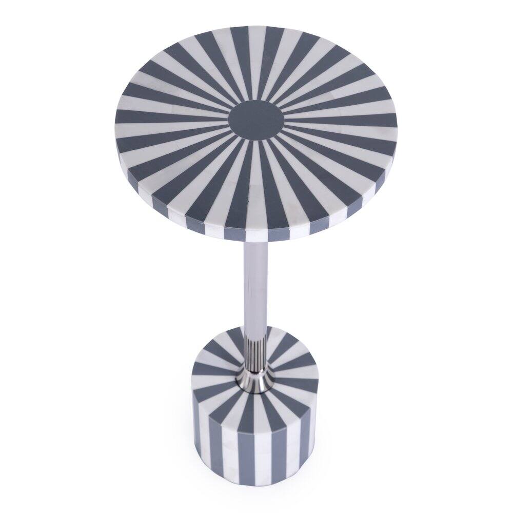 Back. Butler Specialty - Zane Brass and Bone Inlay Side Round Side Table - Gray And White.