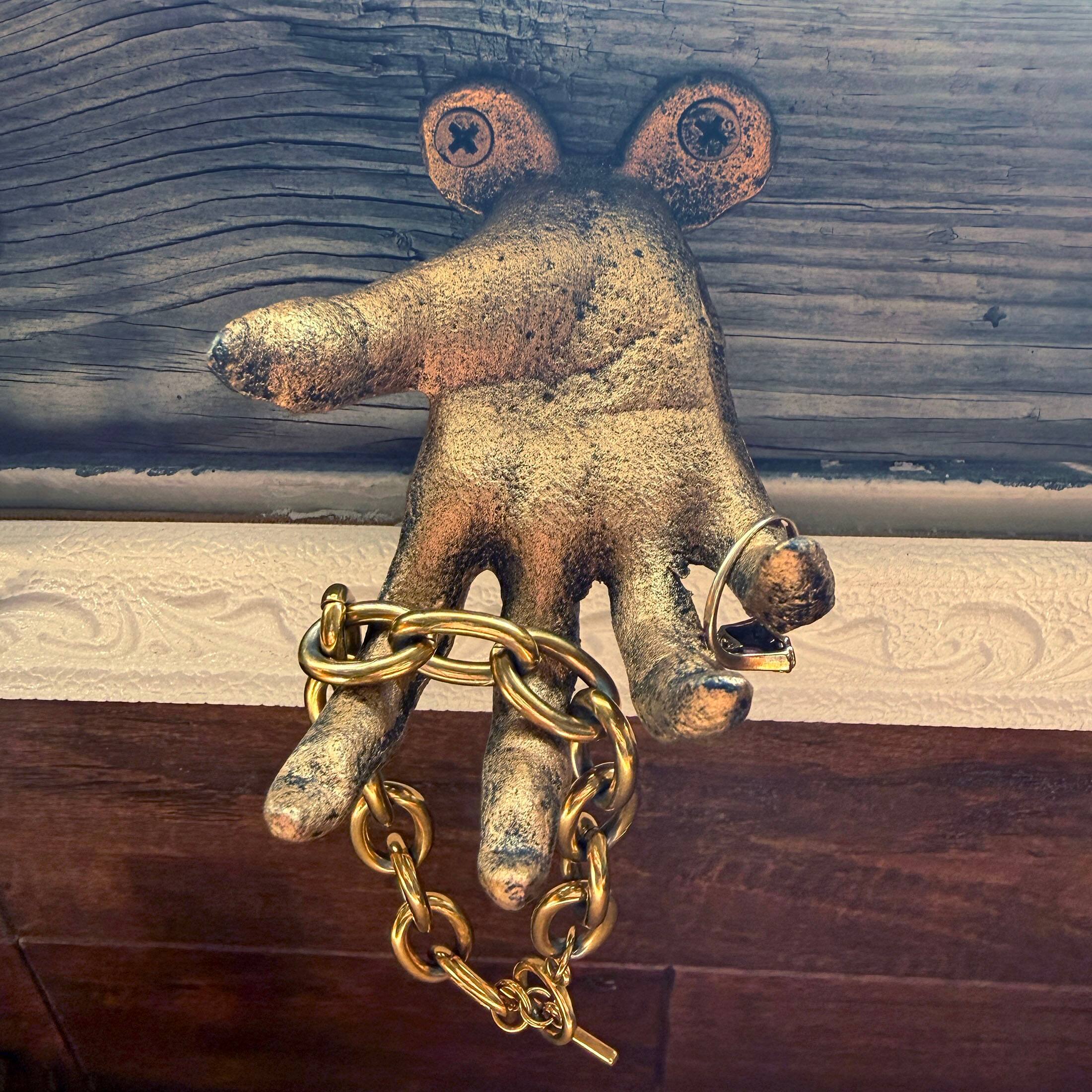 Alt View 7. Zeckos - Set of 3 Creepy Hand Wall Hooks Antique Gold Cast Iron Gothic Decor - Gold.