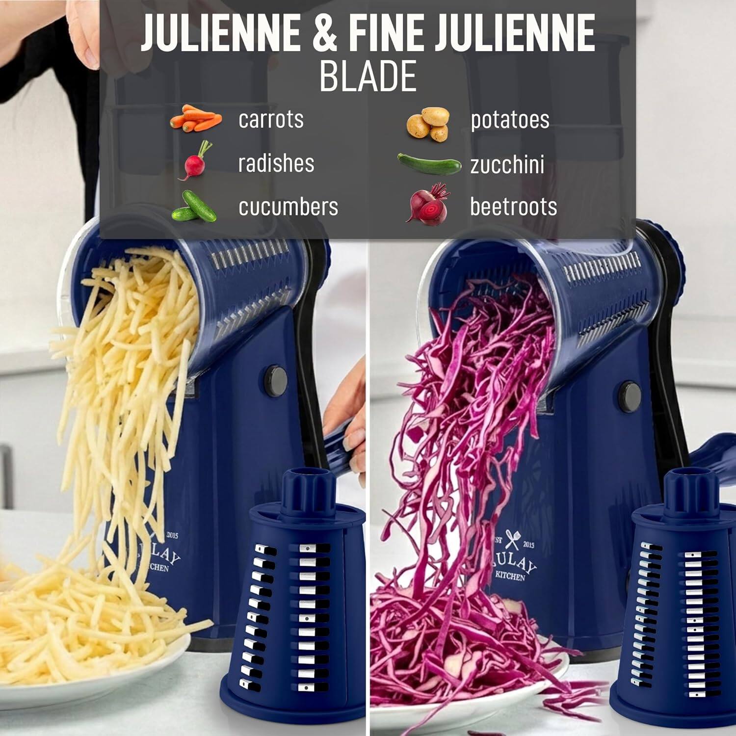 JULIENNE & FINE JULIENNE BLADE

carrots
radishes
cucumbers
potatoes
zucchini
beetroots

LAY KITCHEN
