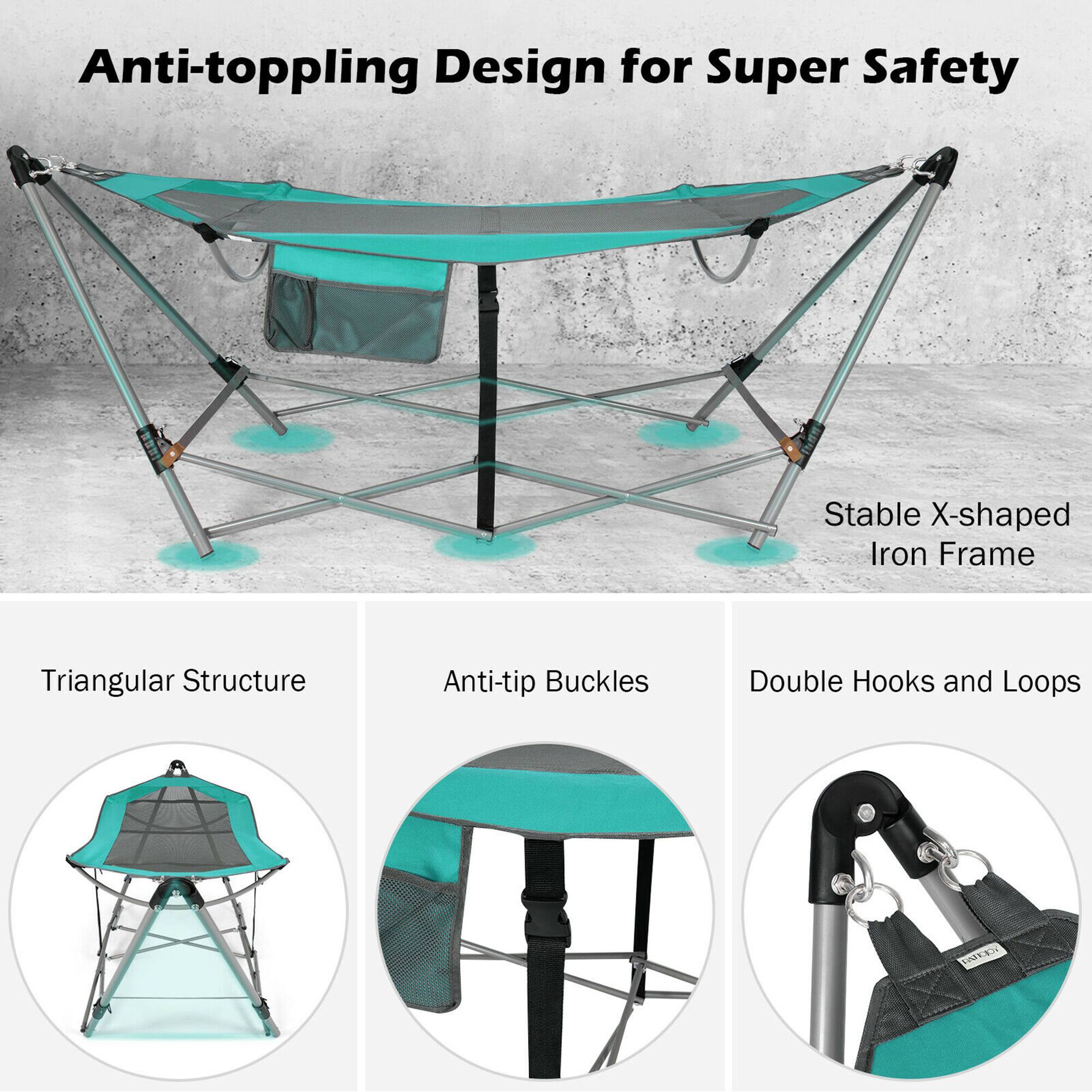 Anti-toppling Design for Super Safety

- Stable X-shaped Iron Frame
- Triangular Structure
- Anti-tip Buckles
- Double Hooks and Loops