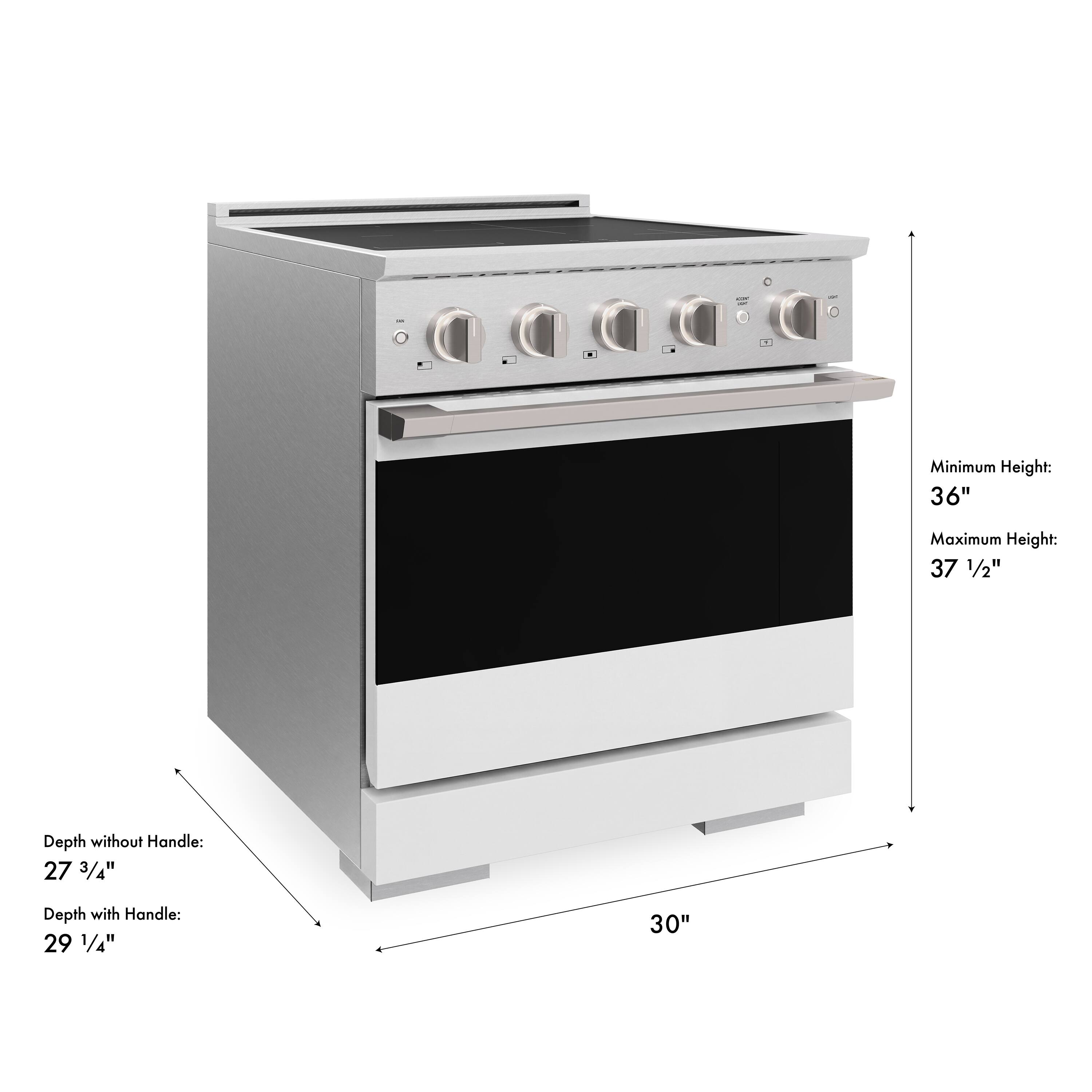 Minimum Height: 36"  
Maximum Height: 37 1/2"  
Depth without Handle: 27 3/4"  
Depth with Handle: 29 1/4"  
30"