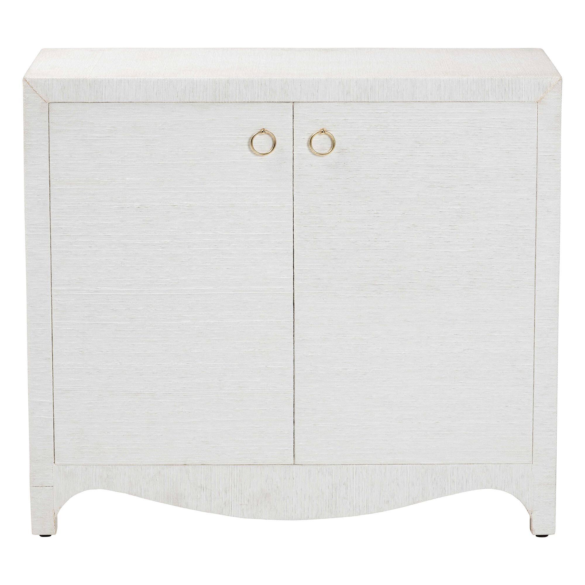 Left. bali & pari - Ximena Grasscloth Storage Cabinet - 2-Door Woven Accent Cabinet with Gold Ring Pulls for Living Room or Entryway - White/Gold.