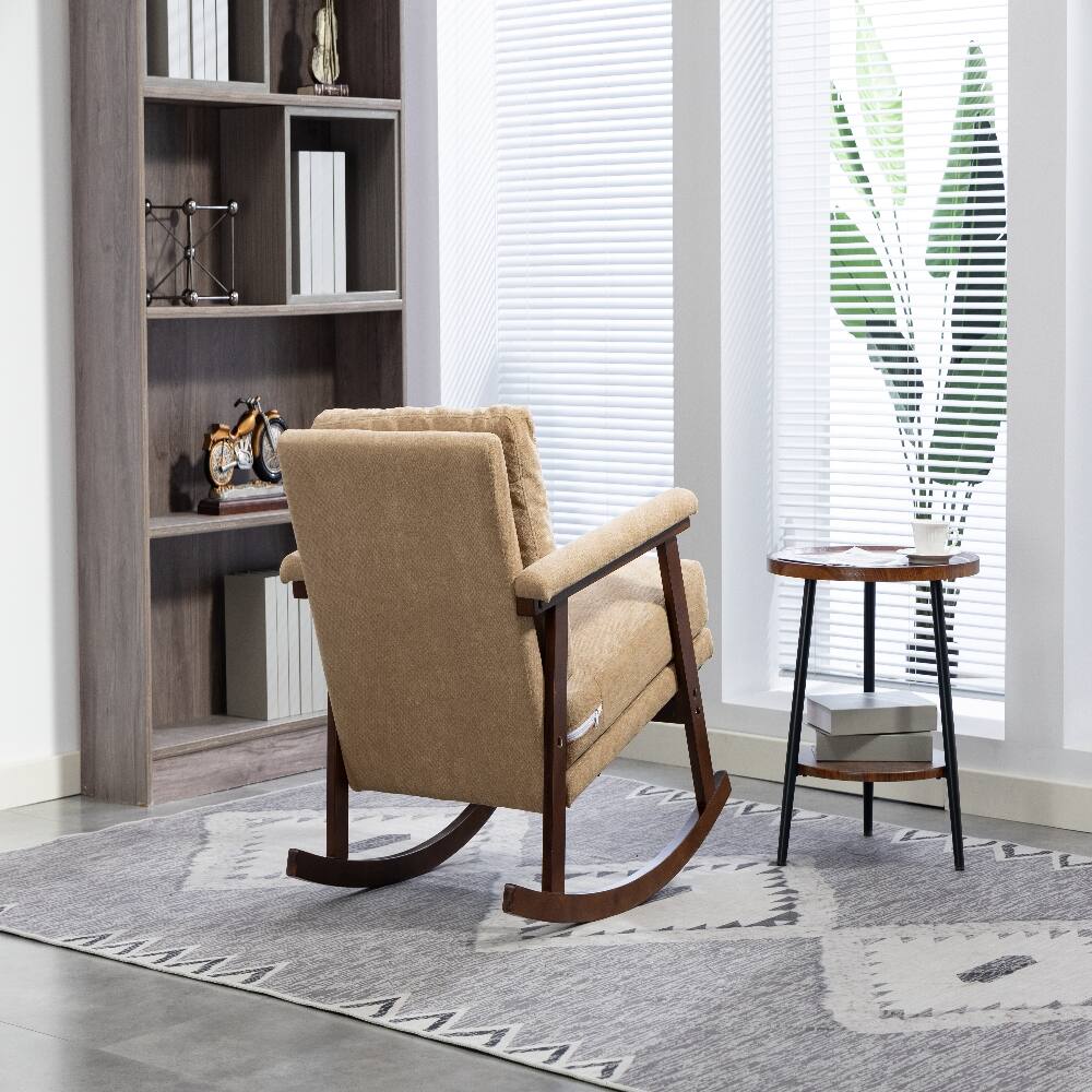 Alt View 2. Loheer - Loheer Mid Century Modern Accent Chair Upholstered Rocking Chair Solid Wood Frame Reading Armchair for Bedroom Sunroom - Khaki.