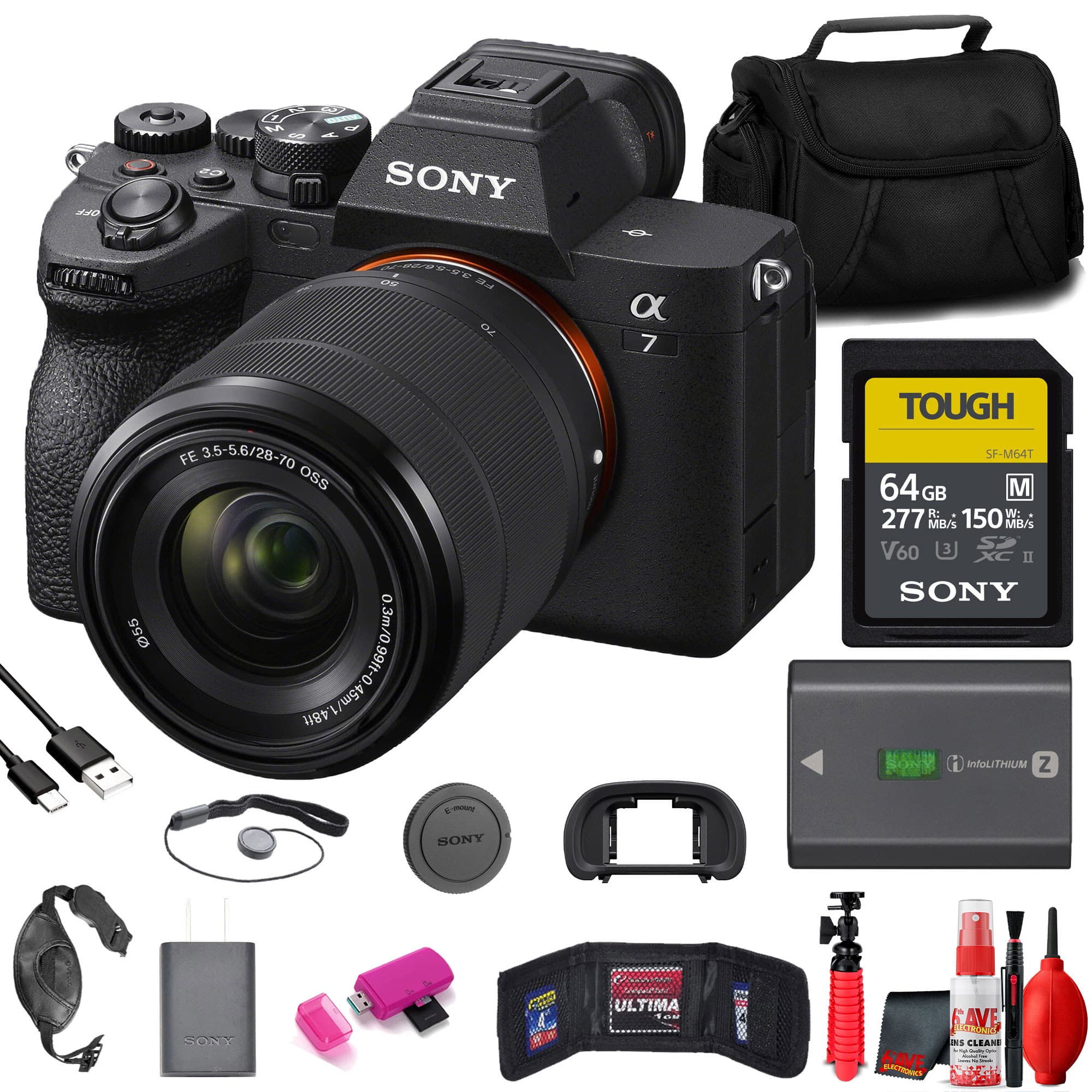 Sony - a7 IV Mirrorless Camera with 28-70mm Lens + 64GB Card + Bag + More
