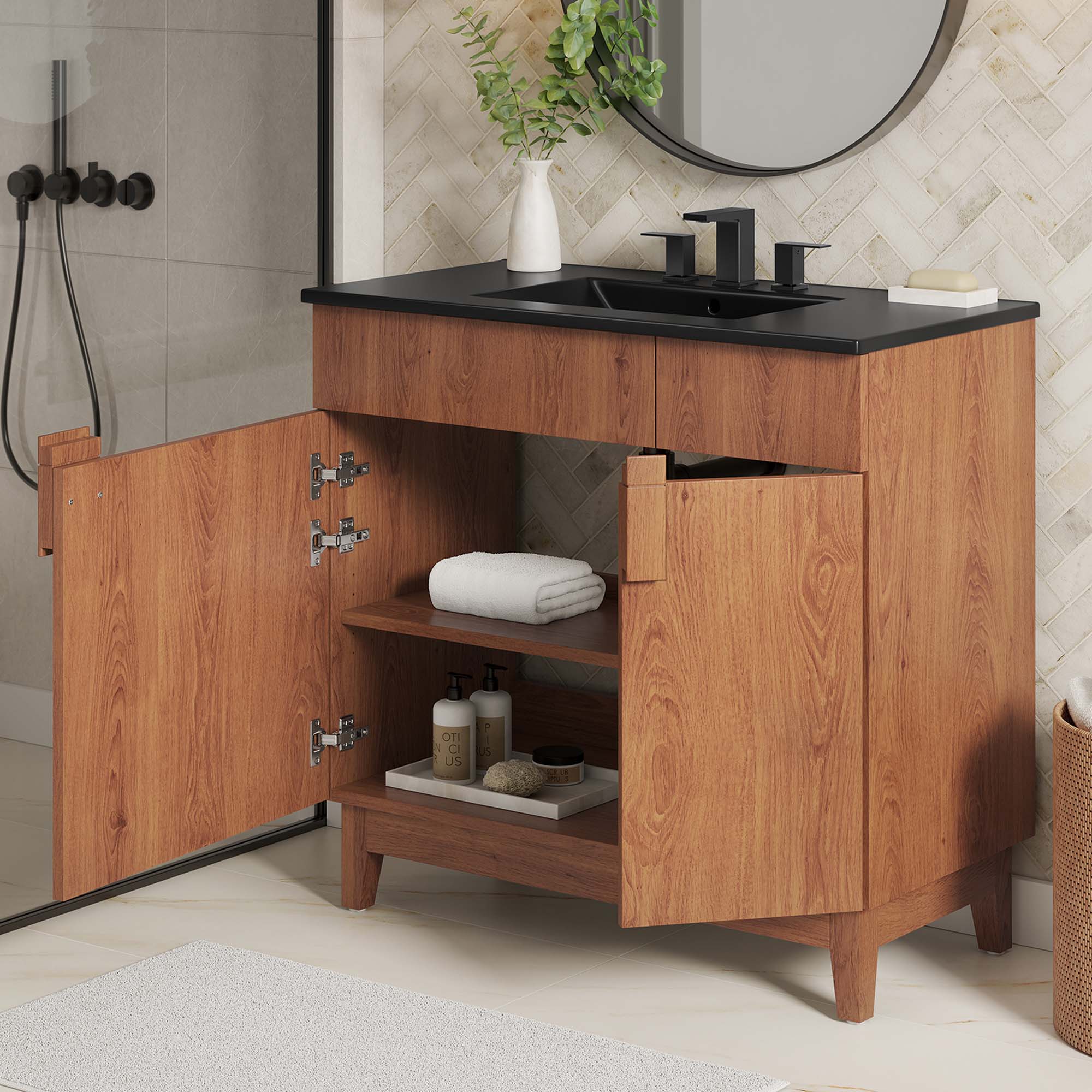Alt View 1. Modway - Miles Bathroom Vanity Basin Included by Modway - Black Walnut.