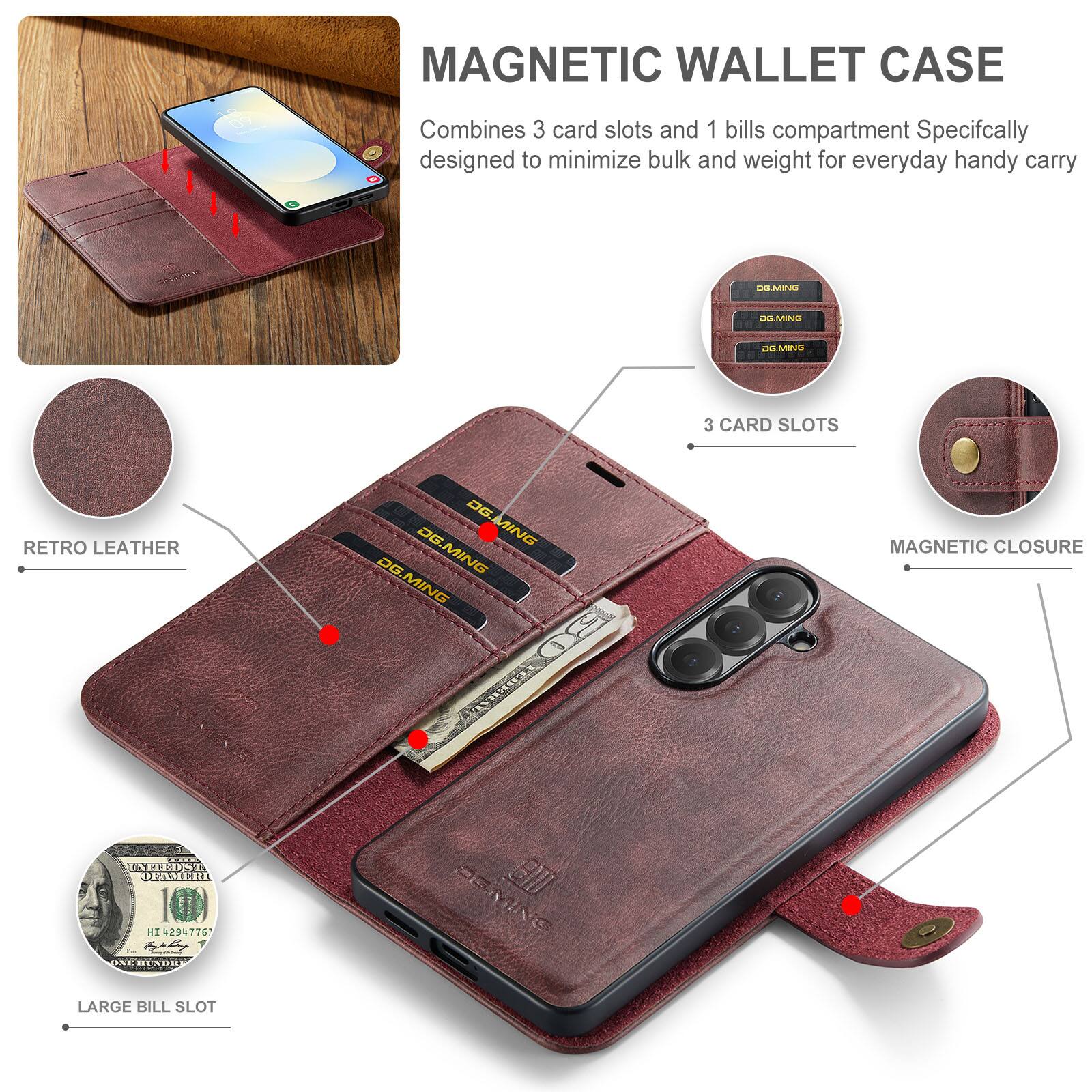 MAGNETIC WALLET CASE  
Combines 3 card slots and 1 bills compartment  
Specifically designed to minimize bulk and weight for everyday handy carry  

- RETRO LEATHER  
- 3 CARD SLOTS  
- MAGNETIC CLOSURE  
- LARGE BILL SLOT