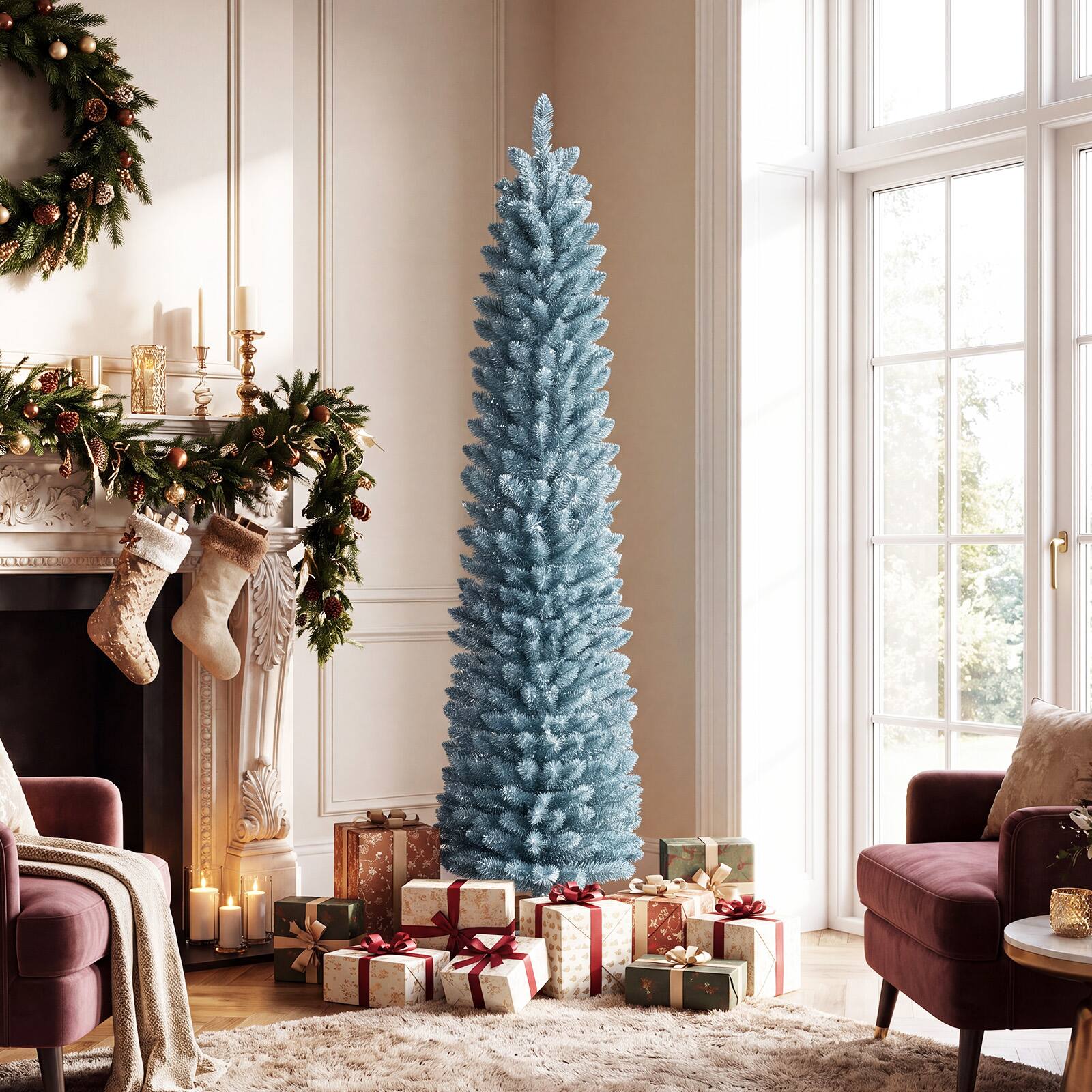 Alt View 1. Gymax - Gymax 6 FT Artificial Pencil Christmas Tree320 Lush Branch Tips Folding Metal Stand Gray Green - Gray.