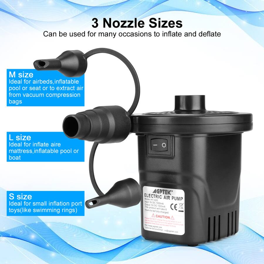 Compression Deflate Inflate AGPtek Rechargeable Electric Air Pump Inflator & Deflator with 3 ...